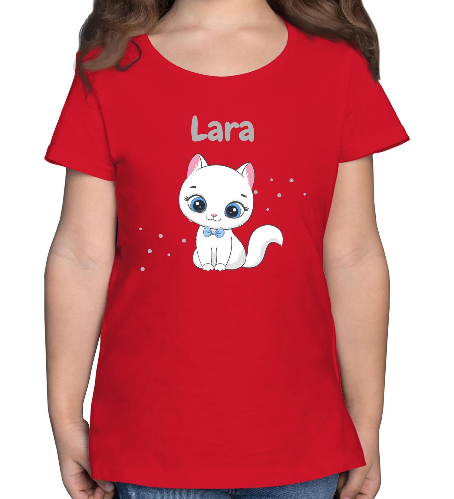 Personalized Girls T-Shirt with Cute Cat Motif - Custom Gift by Shirtracer - Red 164 - Buy Online on GoSupps.com