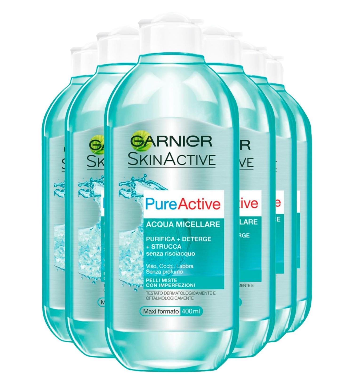 Garnier 3in1 micelle water for make -up & removing make -up facial cleaning of face & eyes for greasy skin skin clear 6 x 400 ml for impurities.
