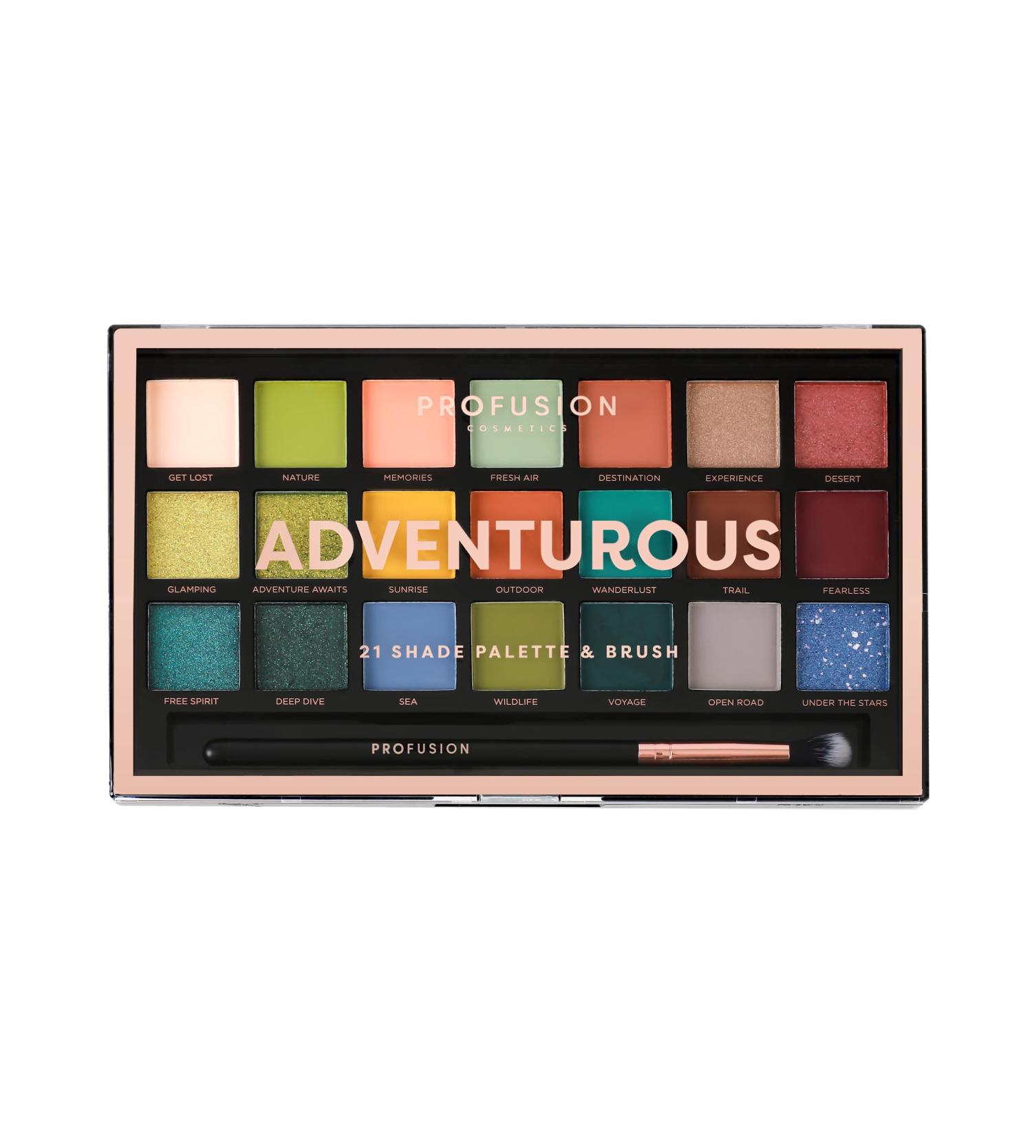Profusion Cosmetics Adventurous 21 Shade Eyeshadow Palette - Earthy Tones Rich Pigments & Blendable Colors | Shop Internationally - Buy Online on GoSupps.com