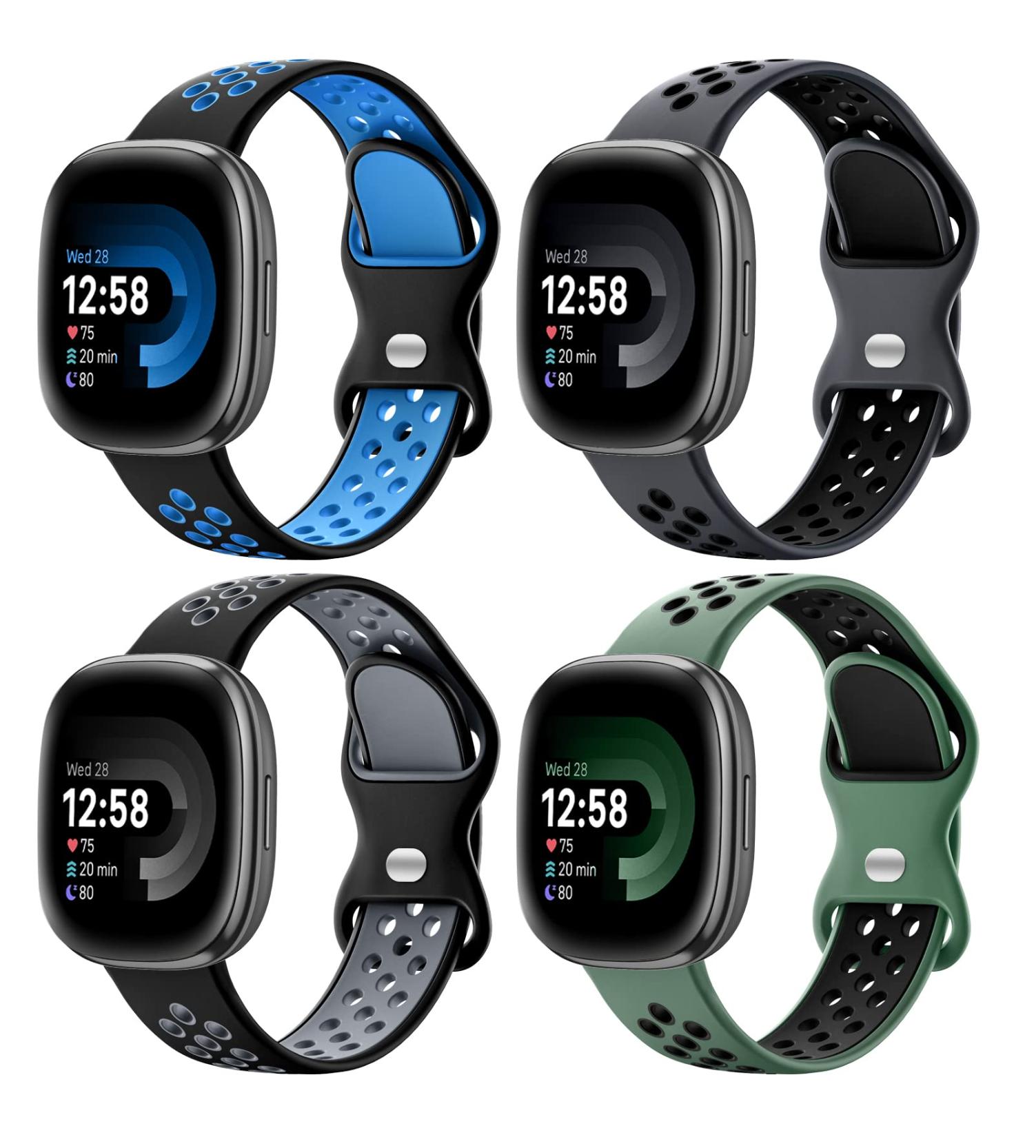 Maledan 4 Pack Sport Band for Fitbit Versa 3/Sense, Soft Replacement Wristband Set for Men and Women - Black Navy/Coal Black/Black Gray/Black Pine - Size L 7.1 - 8 - Buy Online on GoSupps.com
