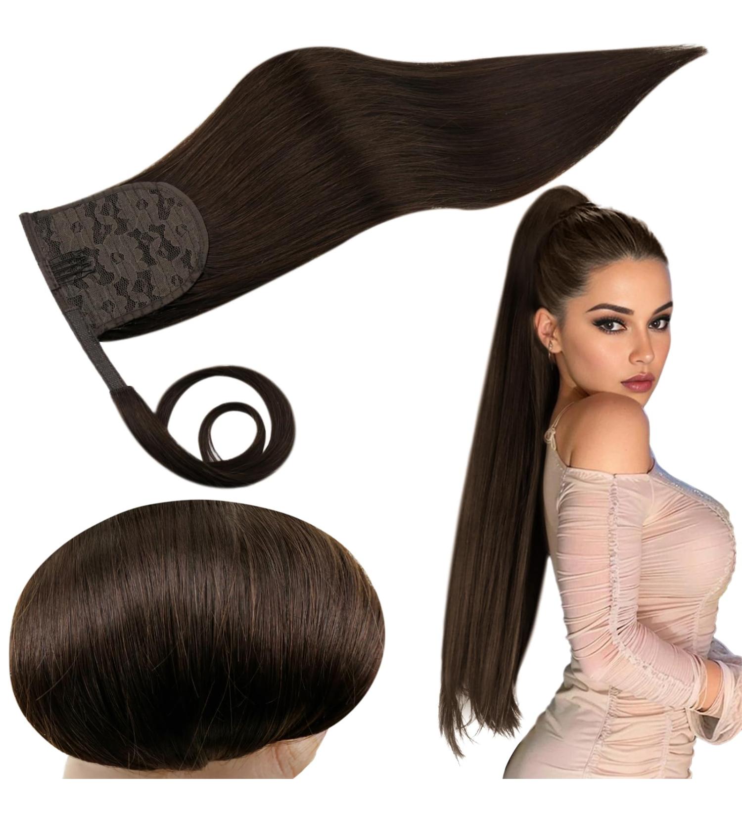 Runature Braid Extensions - Real Chocolate Brown Remy Hair 22 Inch Long Clip-In Ponytail 80g #4 - Buy Online on GoSupps.com