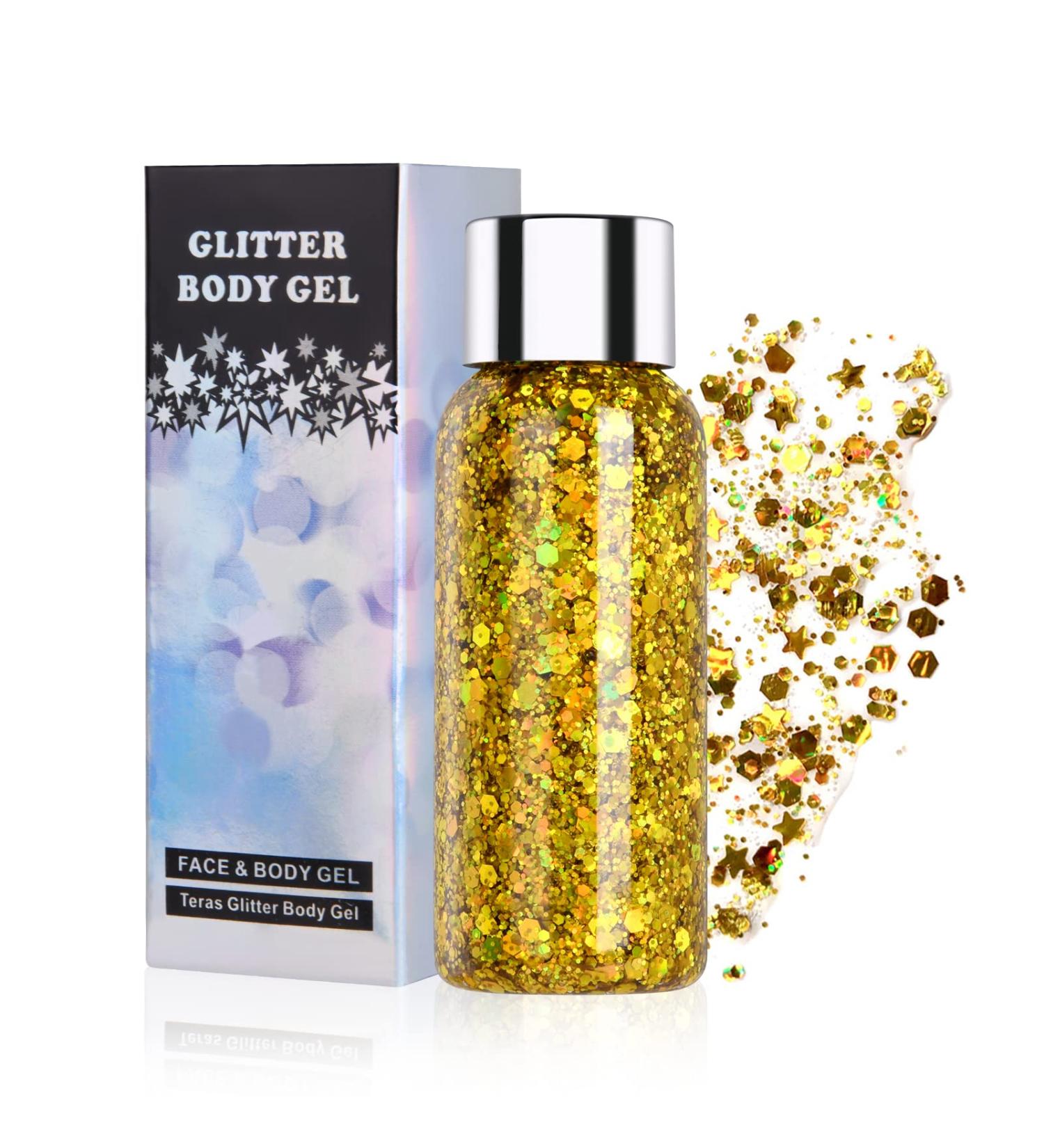 Uraqt Body Glitter Gel | Chunky Glitter & Lotion for Face Hair Lips | Sparkling Mermaid Makeup for Festivals (Gold) - Buy Online on GoSupps.com