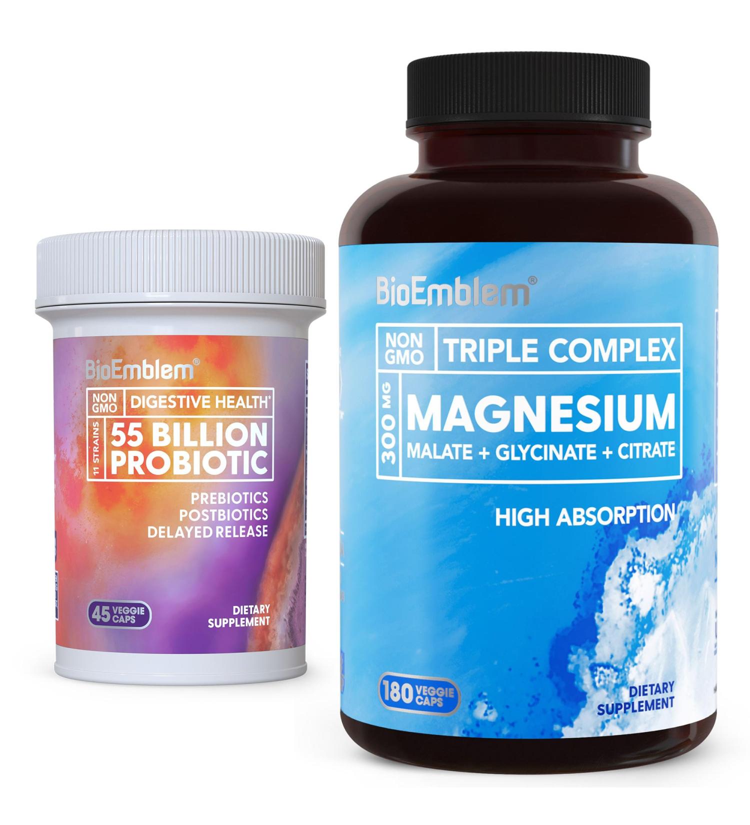 BioEmblem Triple Magnesium Complex 180 Capsules & Probiotics for Women & Men - Buy Online on GoSupps.com