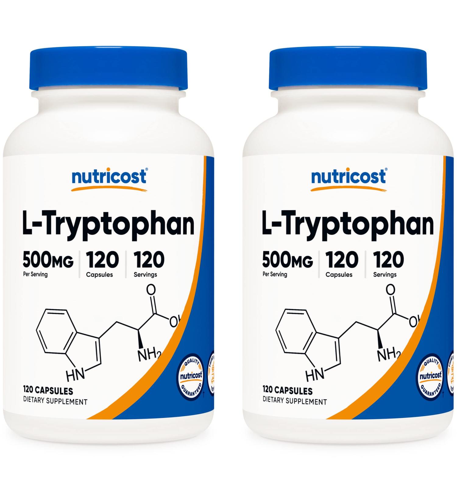 Nutricost L-Tryptophan 500mg 120 Capsules (2 Bottles) - Buy Online on GoSupps.com