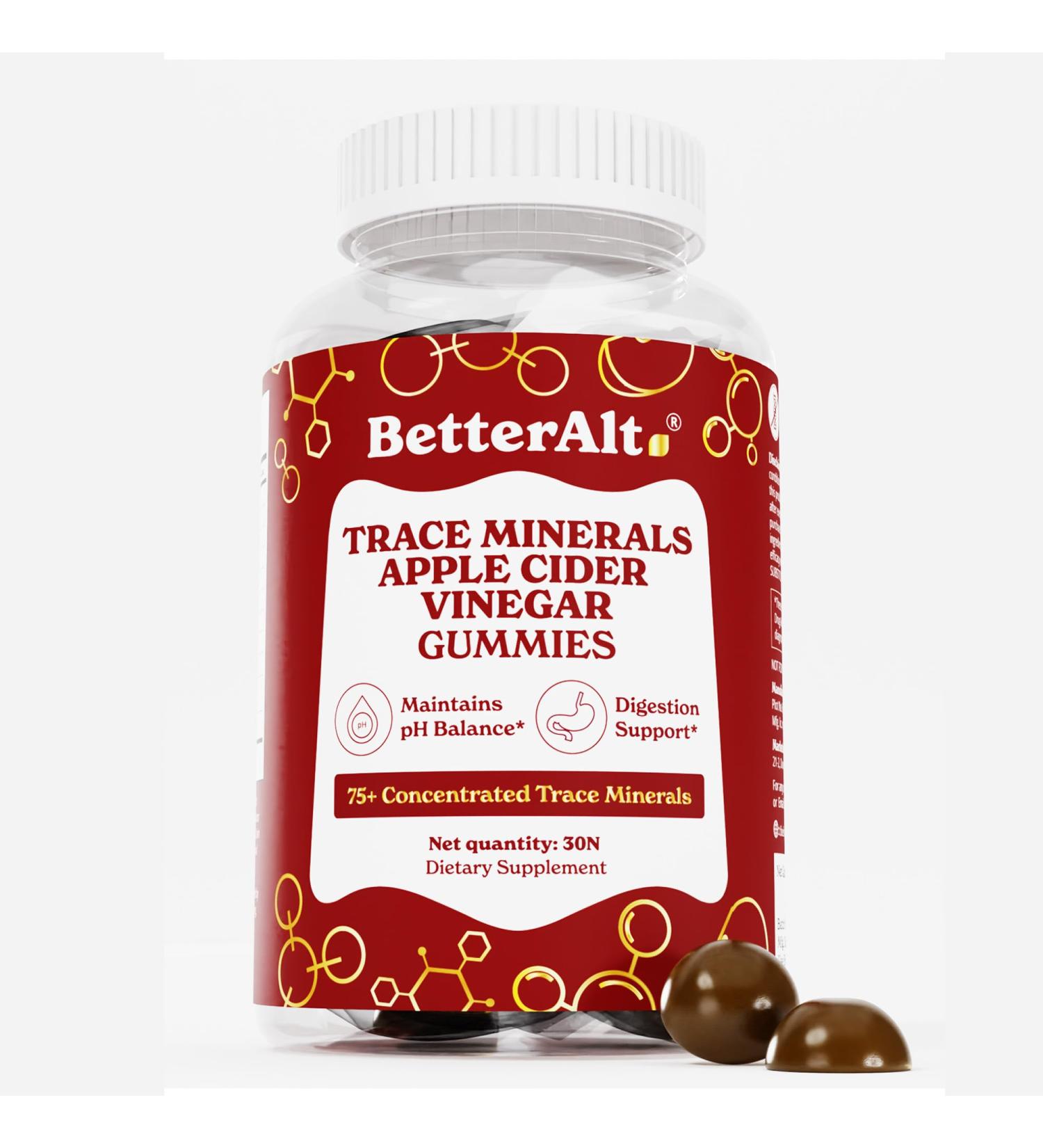 Better Alt AApple Cider Vinegar Gummies with Cinnamon & Fenugreek 75+ Trace Minerals Plant-Based Pectin Gelatin-Free Individually Wrapped 30 Counts - Buy Online on GoSupps.com