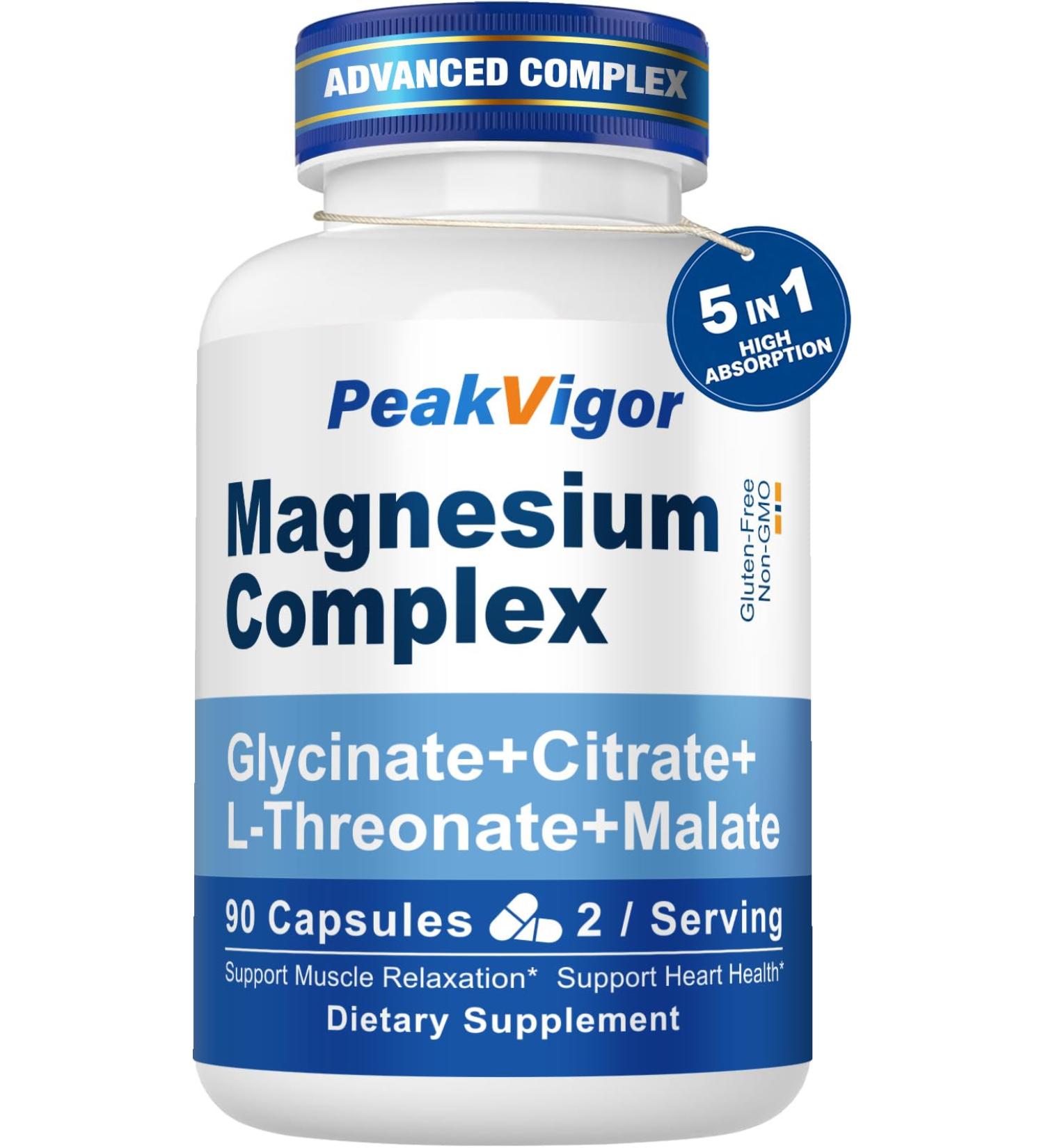 5 in 1 Magnesium Complex for Women, 976mg Complex with Magnesium Glycinate, Citrate, Malate, L-Threonate & B6, High Absorption, Easy-to-Swallow & Vegan Capsules, Third Party Tested, Non-GMO 90 Count (Pack of 1) - Buy Online on GoSupps.com