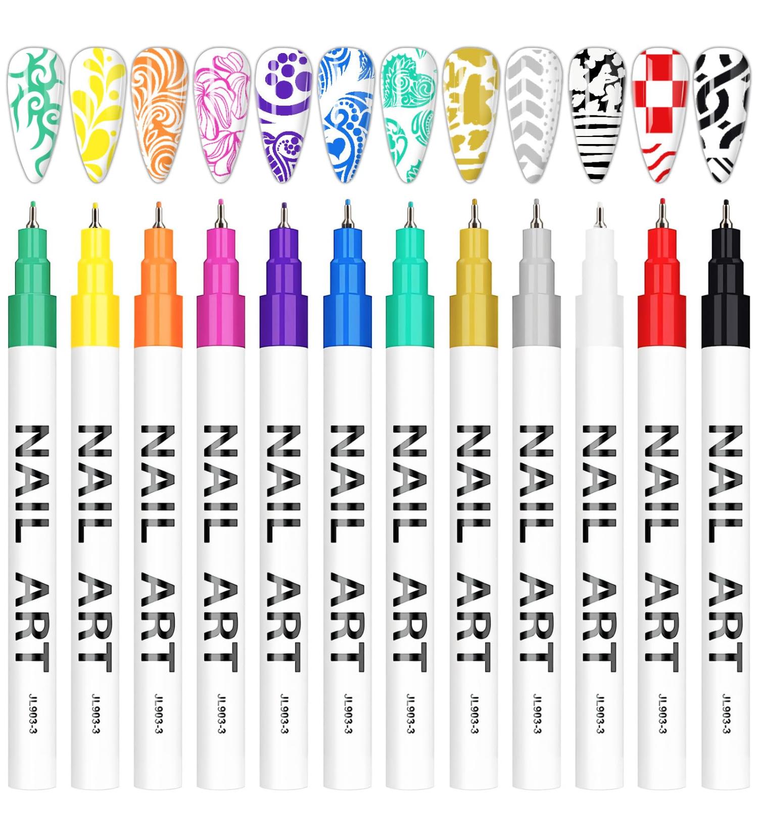 Shop 12 Color 3D Nail Art Pens Set - Kalolary Nail Polish Pens for DIY Nail Art & Manicure | International Shipping Available - Buy Online on GoSupps.com