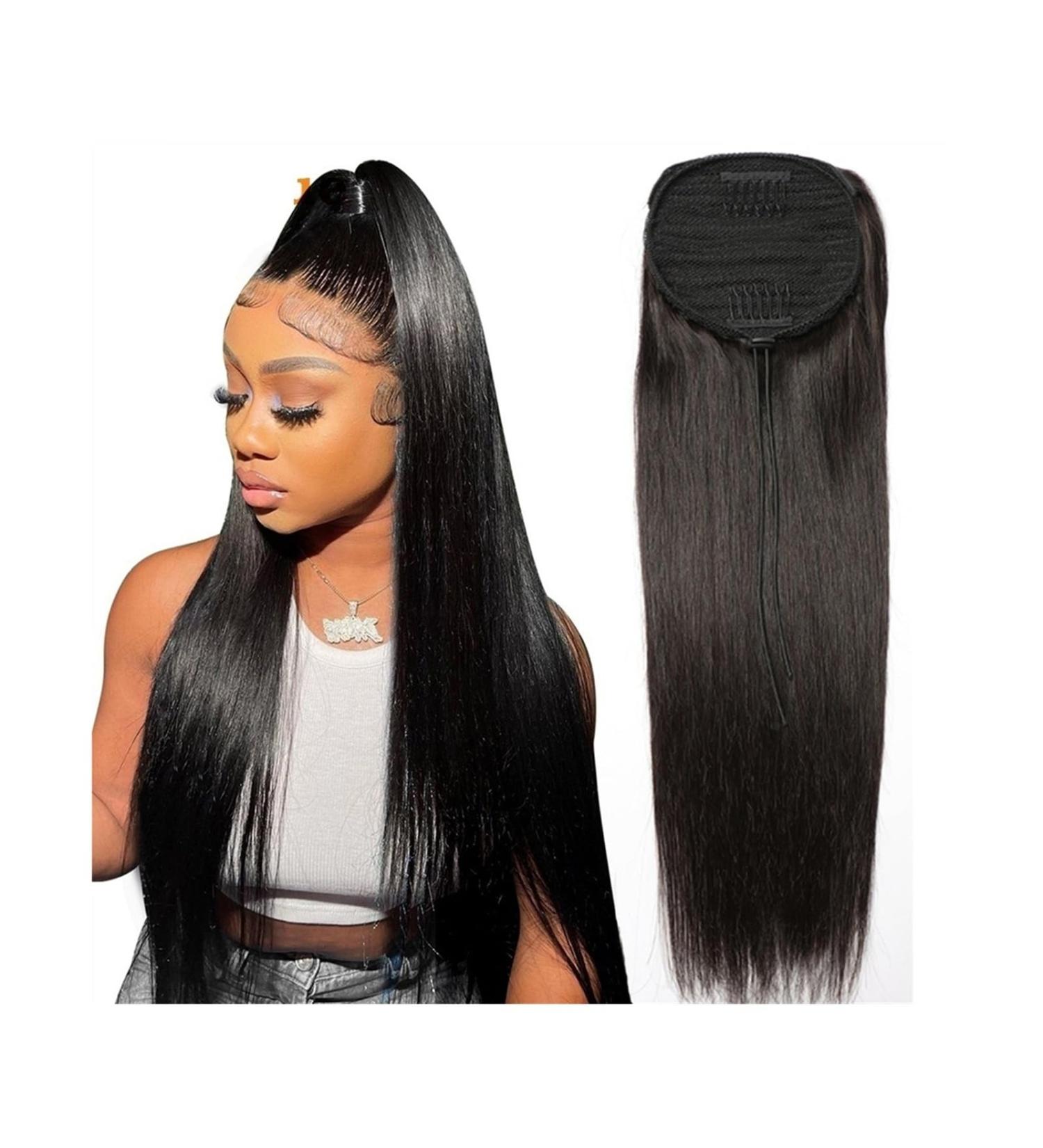 Braid Hair Extension Long Straight Ponytail Extension Real Human Hair Drawstring Ponytail Hairpiece Natural Color Remy Hair Clip in Straight Pony Tail Hairpiece Braid Ponytail Extension (Color : Na 24inches Natural Color - Buy Online on GoSupps.com