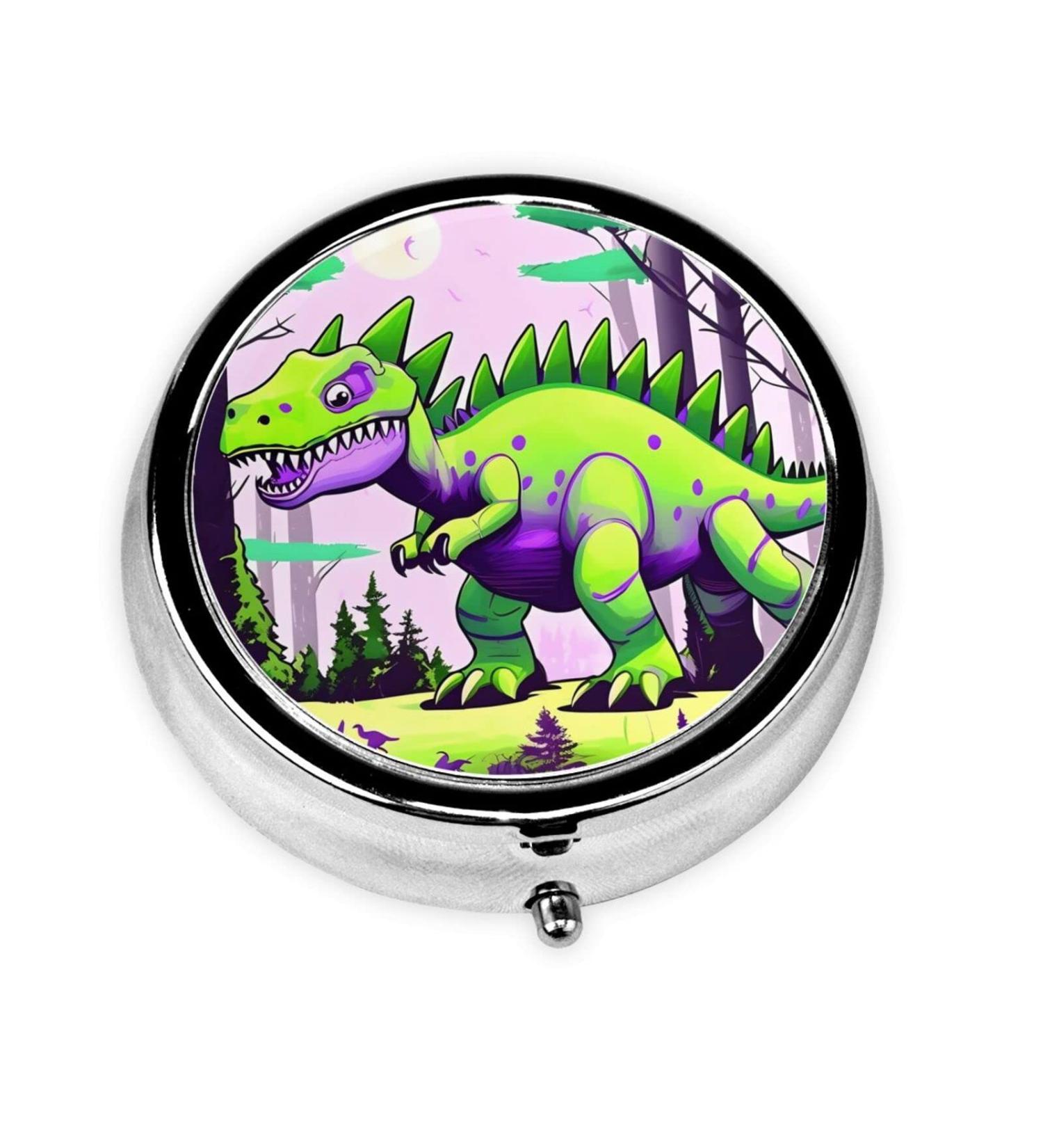 Green Dinosaur Round Pill Box - 3 Compartment Organizer for Travel | Portable Pill Storage Solution - Buy Online on GoSupps.com