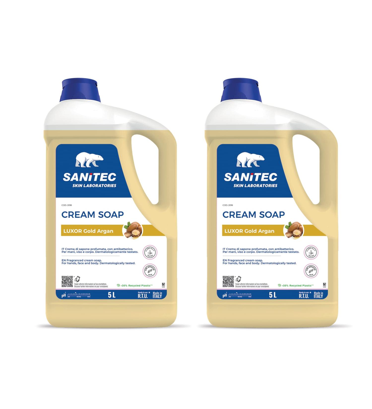  SANITEC igiene sicura SANITEC safe hygiene Luxor Gold Argan moisturizing and antibacterial scented soap cream with glycerin cleanses hands leaving them clean pH 5.5 dermatologically tested 2 boxes - Buy Online on GoSupps.com