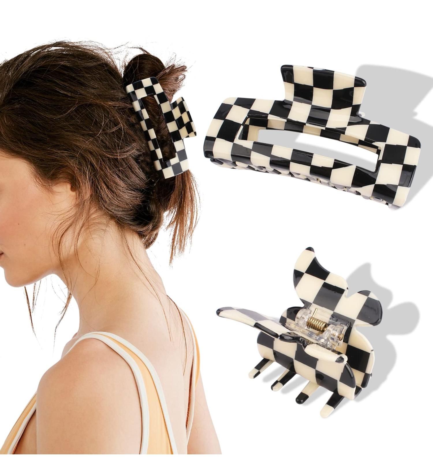 YISSION 2 PCS Large Checkered Butterfly Hair Clips - Vintage Steady Square Claw Clips for Thin/Thick Hair - Fashion Accessories for Women - Buy Online on GoSupps.com