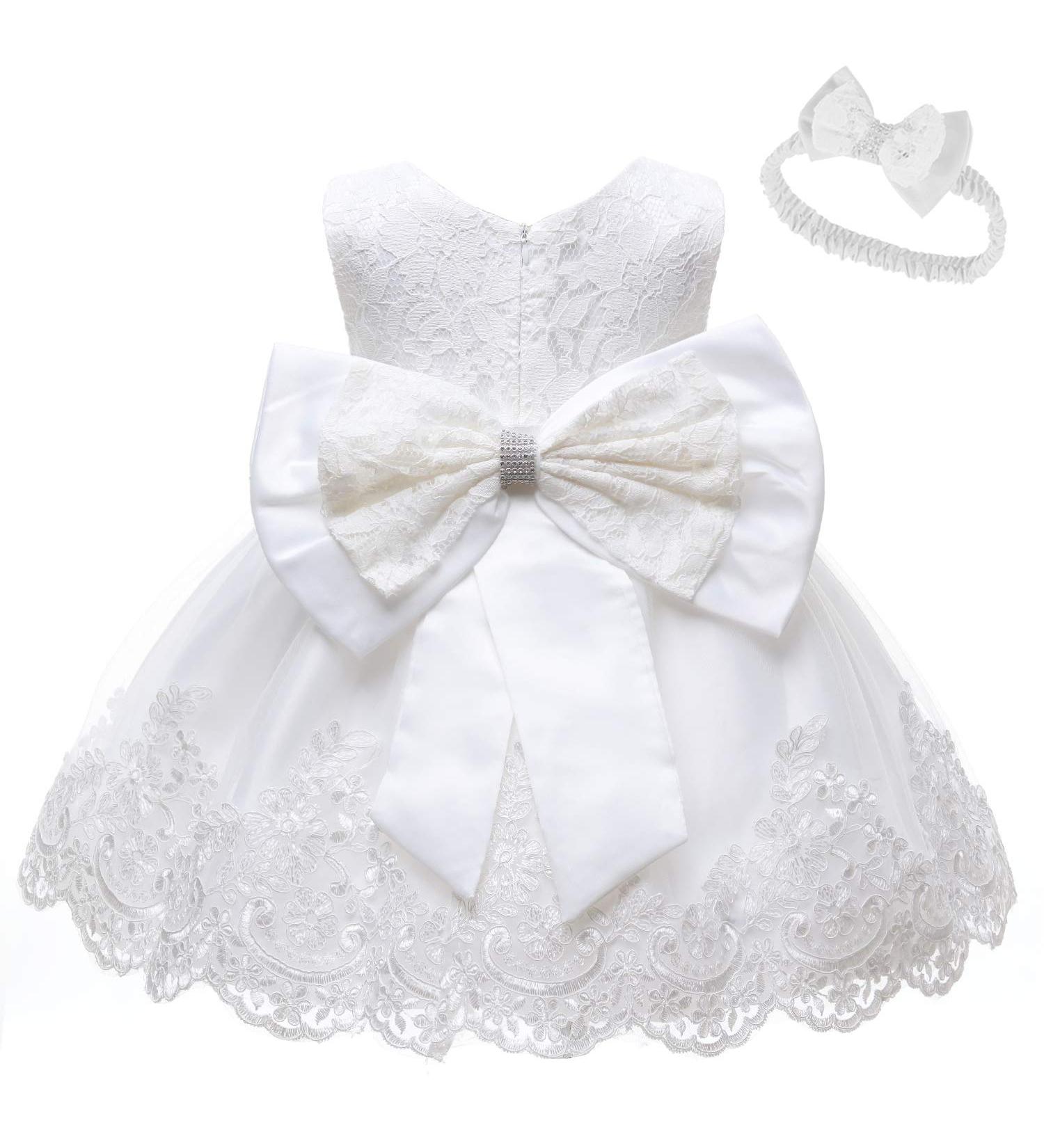 LZH Baby Girls Lace Dress | Wedding Pageant Baptism Christening Tutu Gown | 6-12 Months White - Buy Online on GoSupps.com