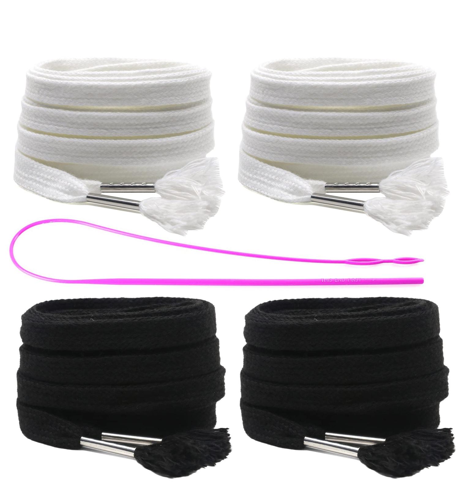 YZSFIRM 4 Pcs Flat Drawstring 51 Replacement Hoodie Sweatpants Drawstrings with Easy Threader Tool - Black/White - Buy Online on GoSupps.com