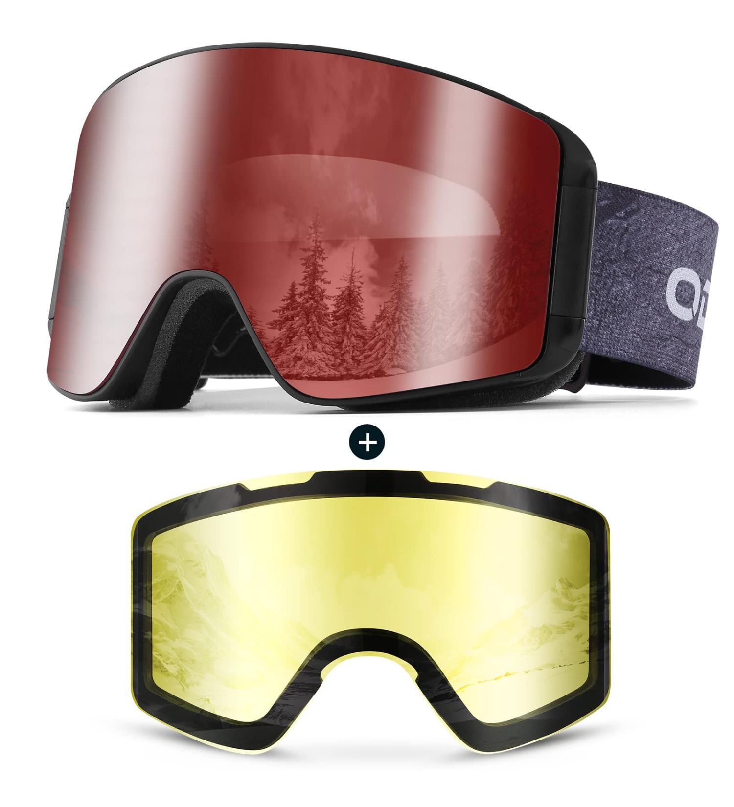 Odoland Frameless Ski Goggles with Detachable Lens - Anti-Fog, UV Protection, Black Frame, Blaze Lens (VLT 25%) - Buy Online on GoSupps.com