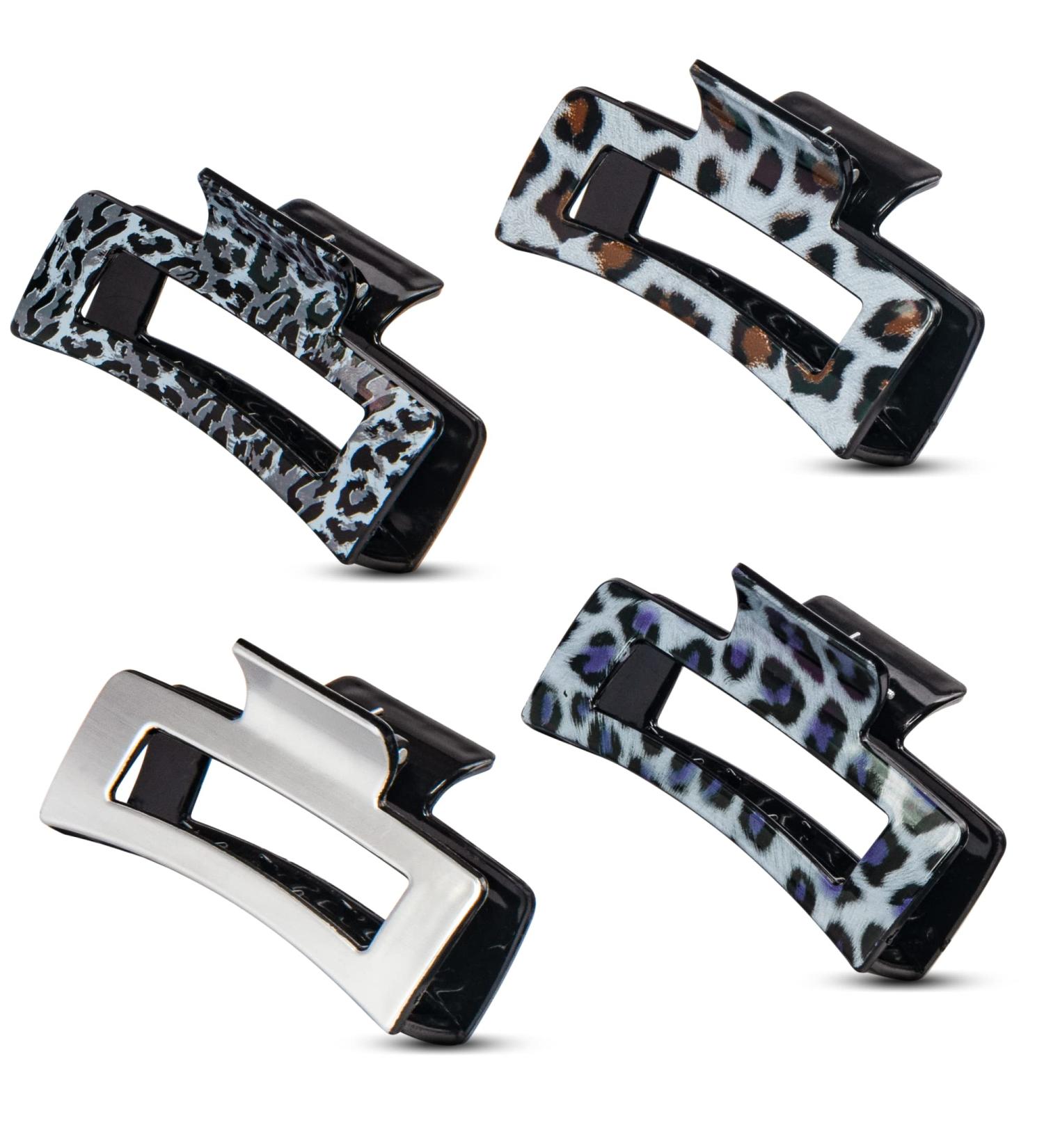 4-Piece Silver Metallic Animal Print Hair Claw Clip Set - Medium to Large Size 8.5cm - Buy Online on GoSupps.com