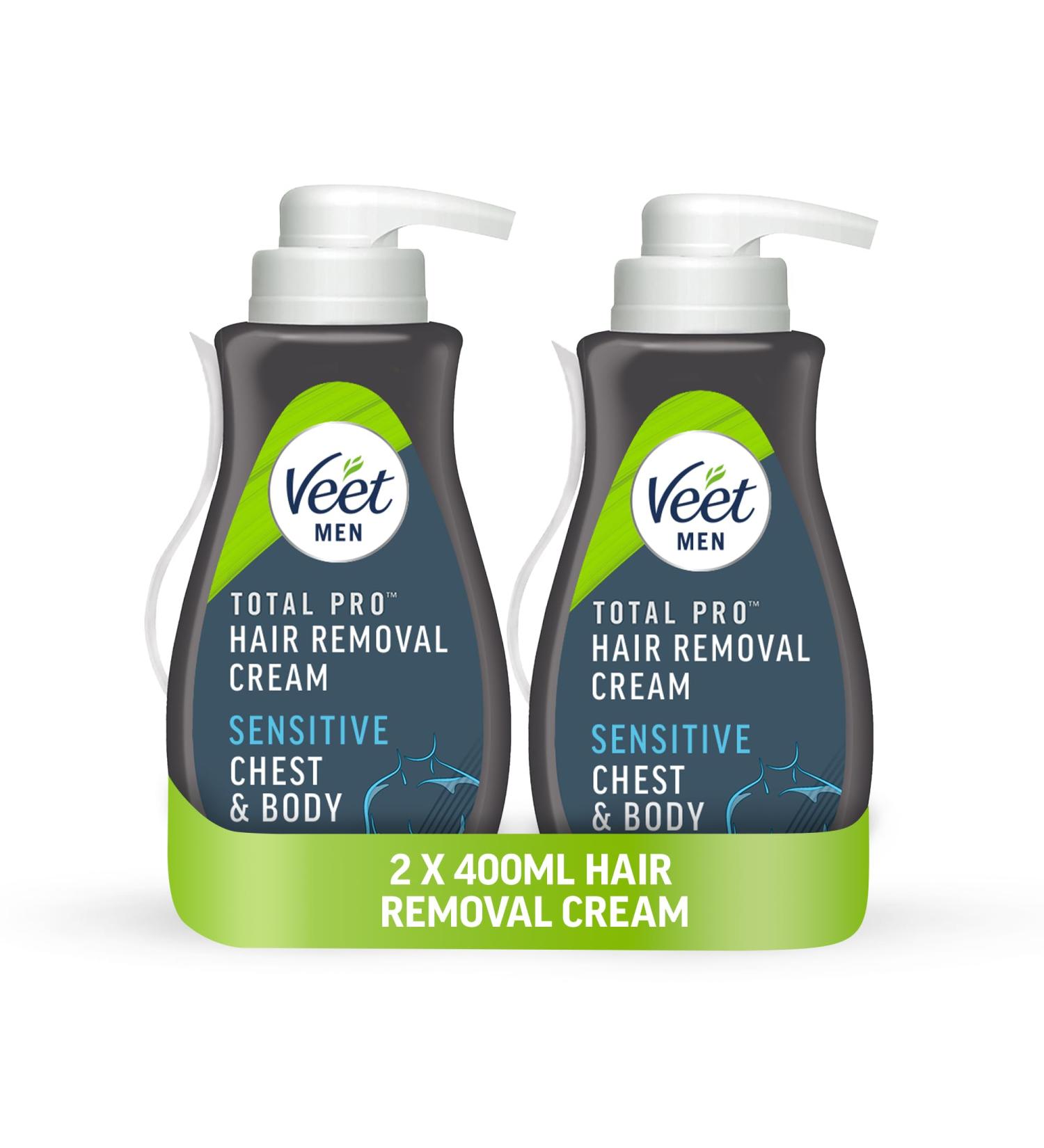 Veet Men Hair Removal Cream Chest & Body Sensitive 400ml each (pack of 2 800ml) Softer hair growth Dermatologically tested - Buy Online on GoSupps.com