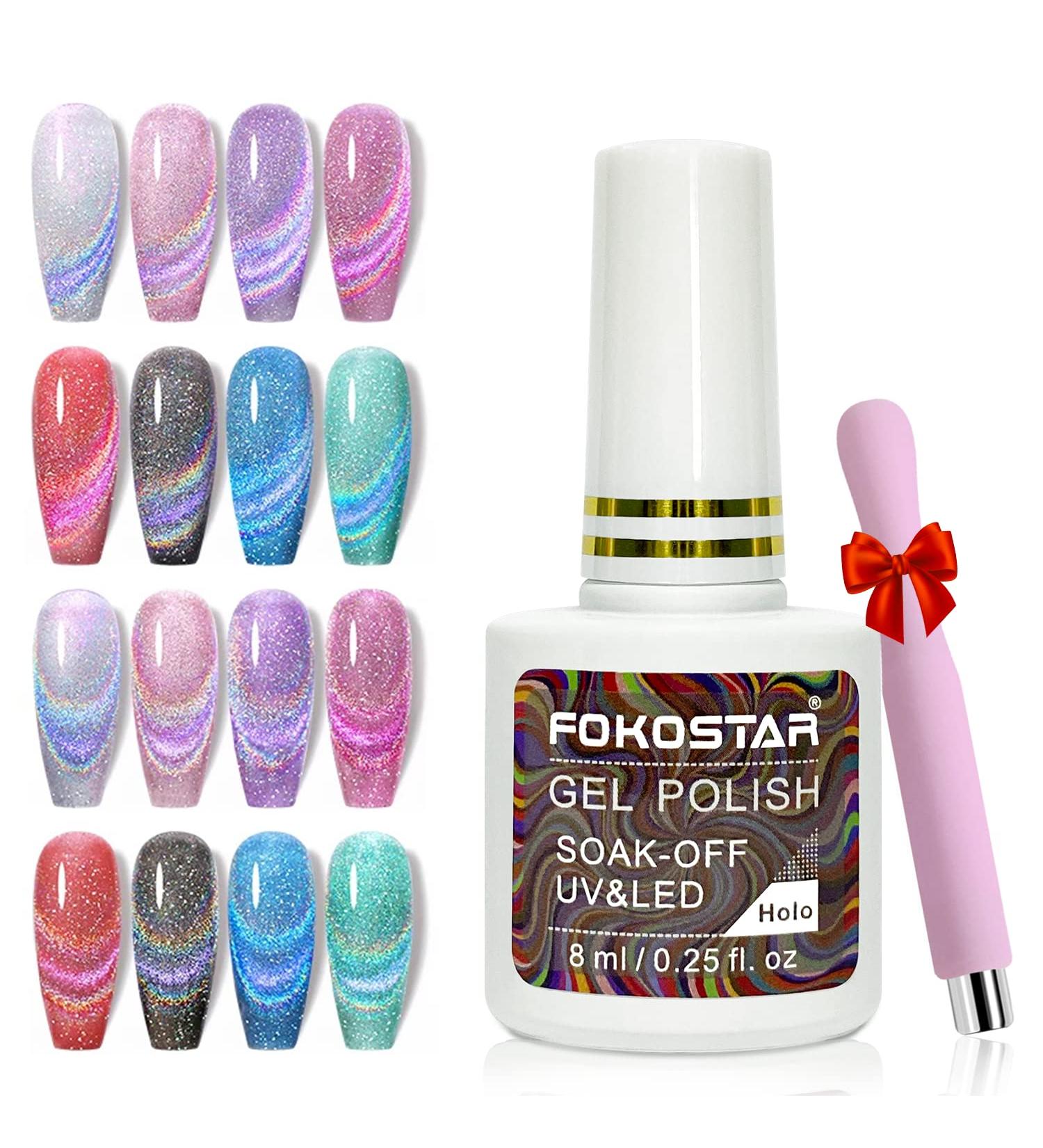 Universal Rainbow Cat Eye Gel Nail Polish Magnetic Holographic 9D Reflective Glitter Cateye Design Nails Art Polish Holo Iridescent Sparkle Flash Effect with Magnet Stick - Buy Online on GoSupps.com