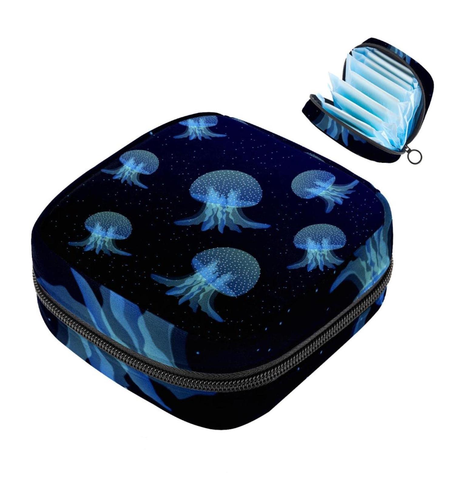Shop Ocean-Marine Jellyfish Menstruation Pad Bag with Zipper - Stylish Napkin & Tampon Collective Bag for Women & Girls - Buy Online on GoSupps.com