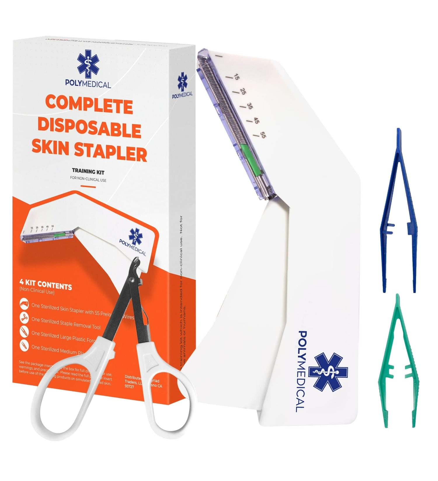 Disposable Skin Stapler Kit 4-Piece Set with 55 Wires, Remover Tool, Forceps Suture Thread Alternative for Camping, Emergency, First Aid Training - Buy Online on GoSupps.com