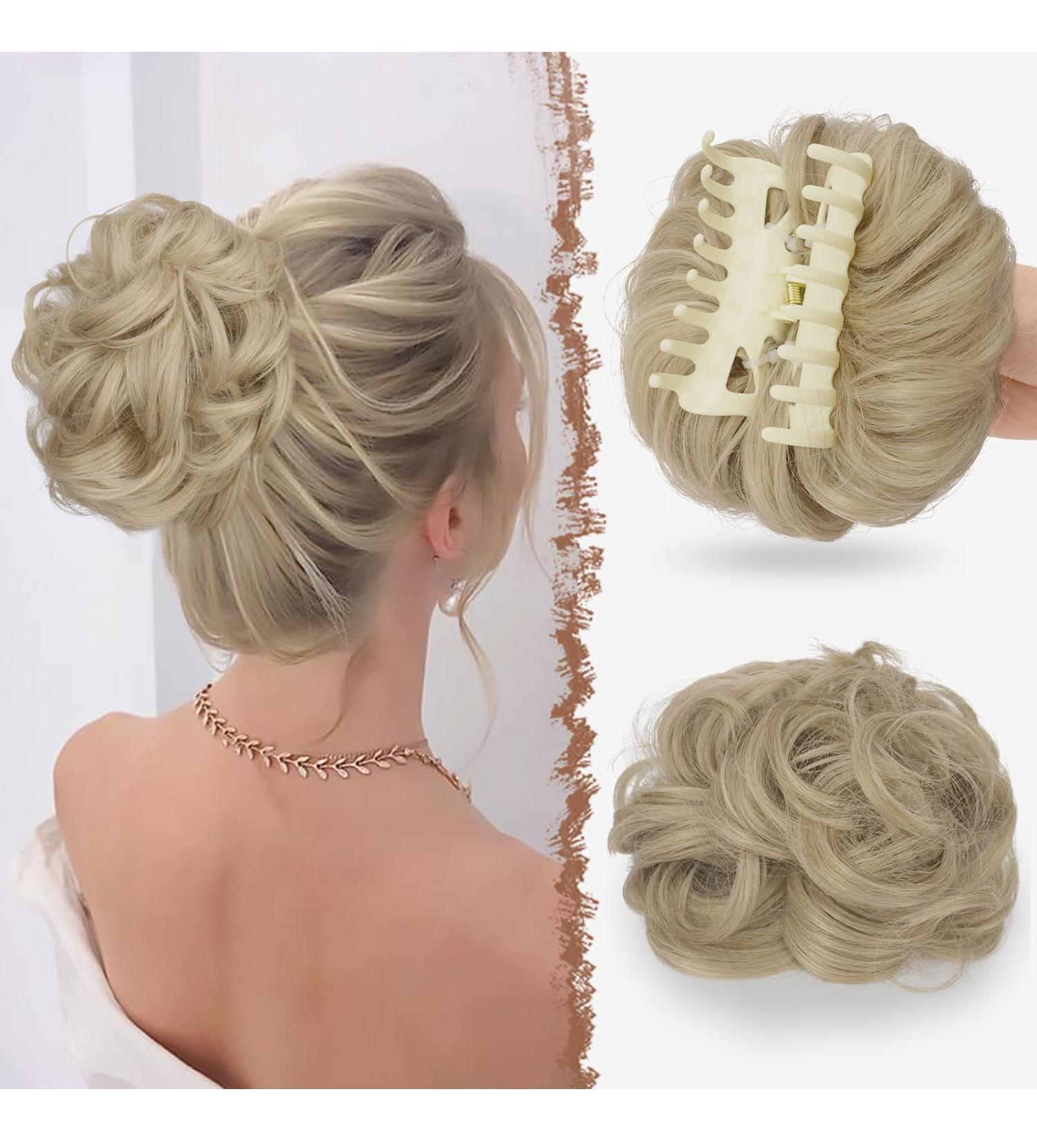 Fine Hair Parts Bun with Bracket - Curly Wavy Clip-In Hair Tie & Scrunchy for Women - Ash Blonde with Comb | 1 Piece - Buy Online on GoSupps.com