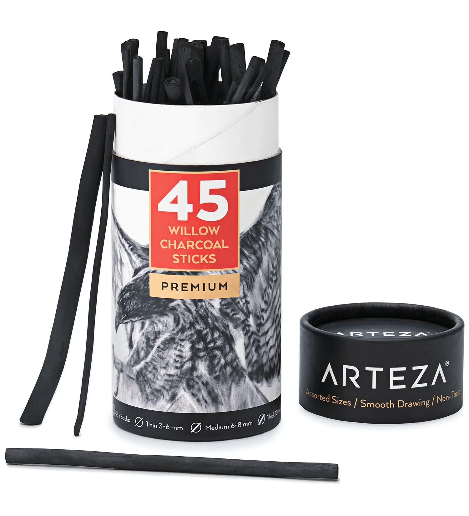 ARTEZA Willow Charcoal Sticks Set of 45 - Assorted Sketching Charcoal for Artists, Students, and Hobbyists - Buy Online on GoSupps.com