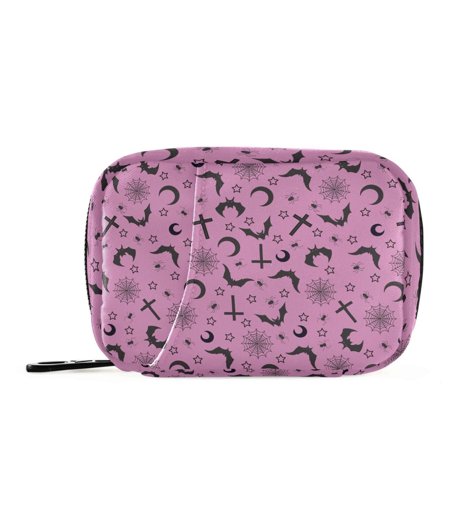 Travel Pill Organizer Bag - Purple Goth with Bats | Weekly Pill Case for Vitamins & Supplements | Compact & Portable Zippered Pill Box - Buy Online on GoSupps.com
