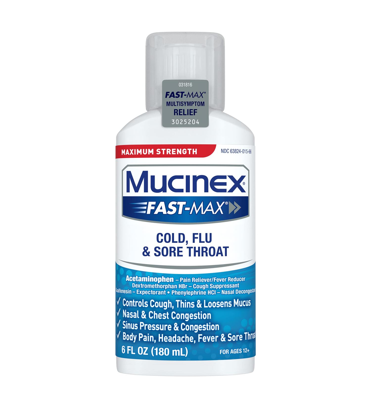 Mucinex Fast-Max Maximum Strength Cold Flu & Sore Throat Liquid 6oz - Fast Relief Formula - Buy Online on GoSupps.com