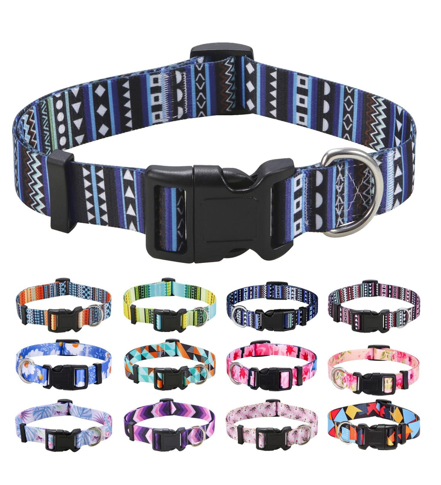 Mihqy Bohemian Blue Dog Collar - Adjustable Soft & Comfortable for All Sizes (25-40 cm) - Stylish Floral & Geometric Design for Small Medium & Large Dogs - Buy Online on GoSupps.com