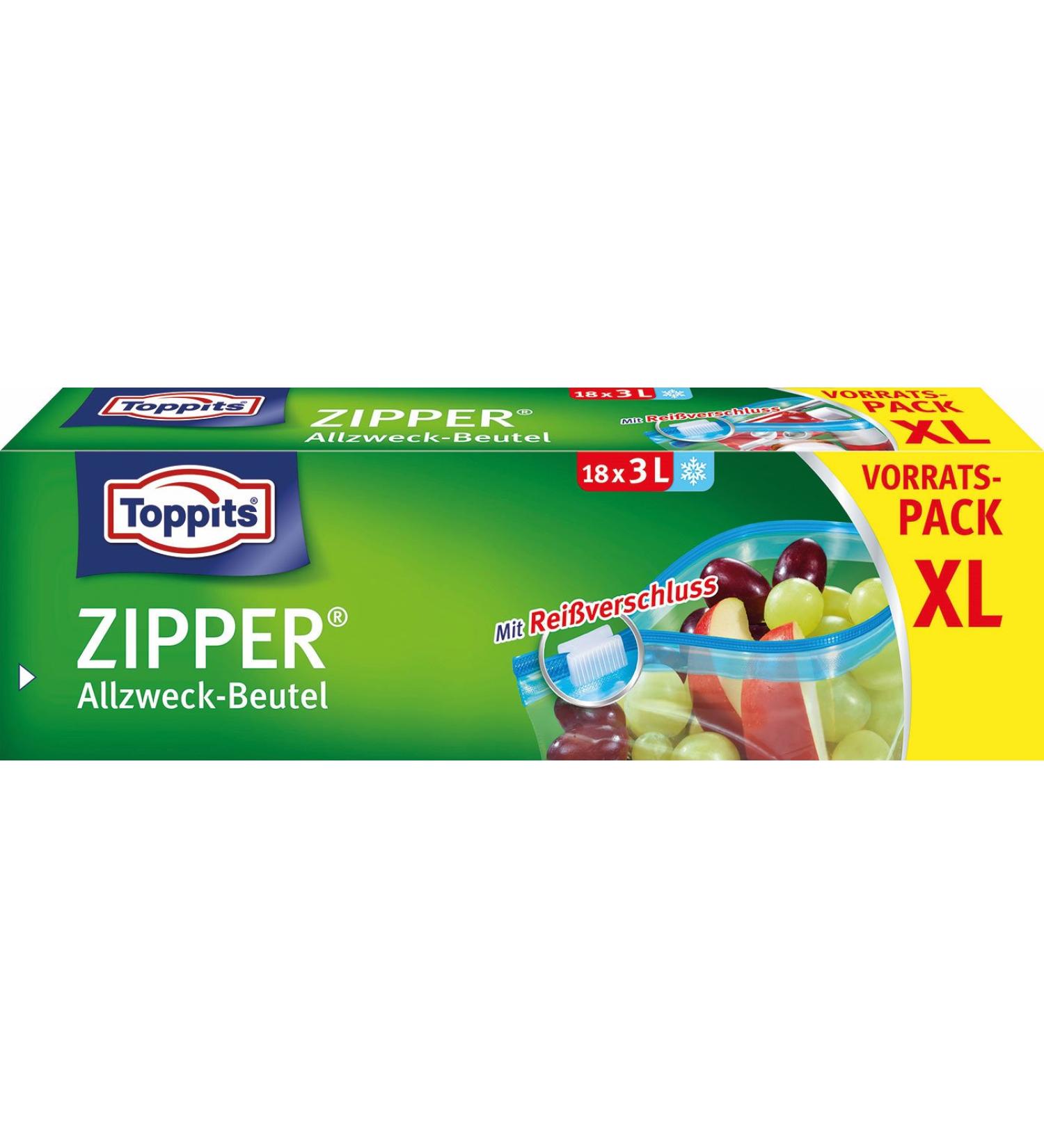 Toppits - Zipper all-purpose bag 18 x3 liters transparent