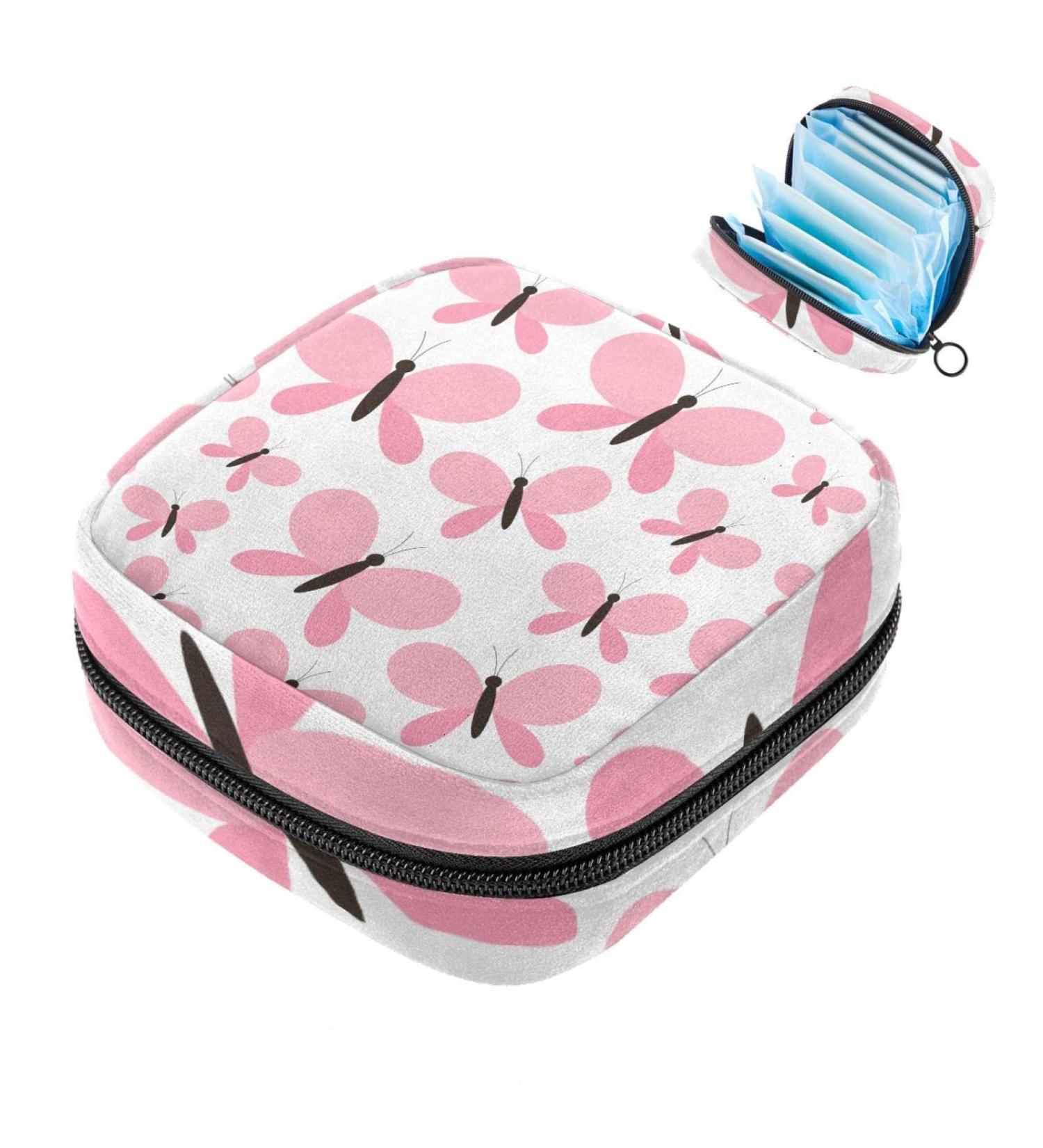 Buy Women's Binding Storage Bag - Menstrual Cup Pocket & Tampon Bag for Teens & Women - Portable Period Bag with Pink Butterflies - Buy Online on GoSupps.com