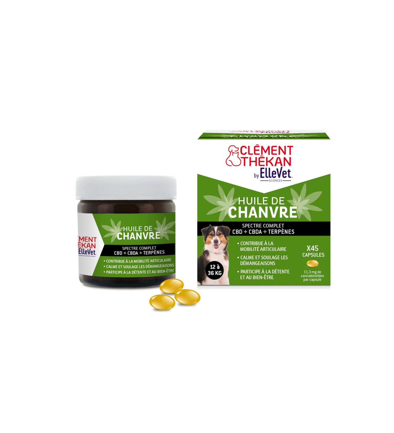 Cl ment Th kan - Hemp Oil for Dogs from 12 to 36 kg - Full Spectrum: CBD + CBDA + Terpenes - 45 Capsules - Buy Online on GoSupps.com