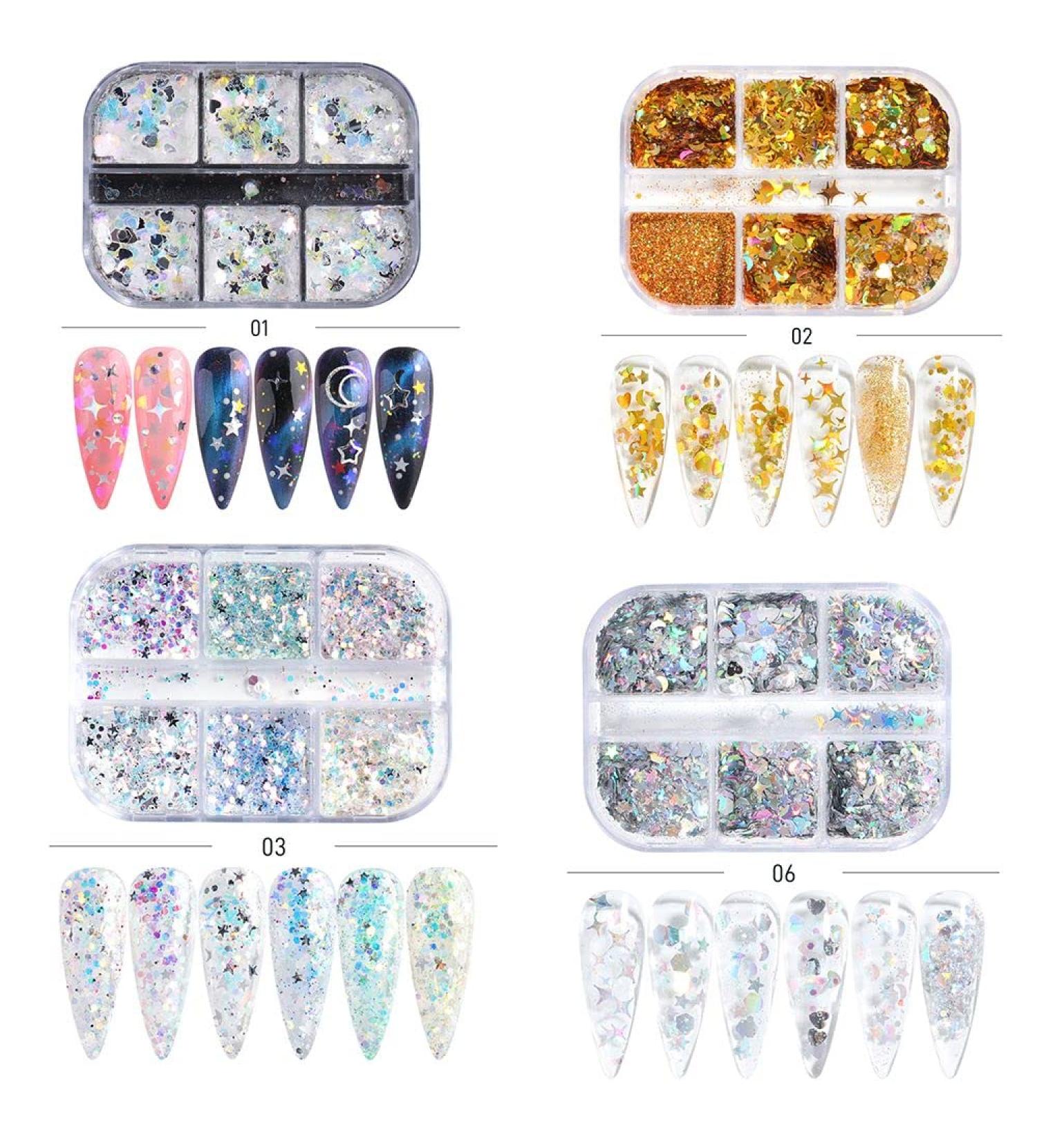 4 Boxes DIY Chunky Sparkly Slices Holographic Nail Sequins Summer Star Moon Glitter Flakes - Buy Online on GoSupps.com