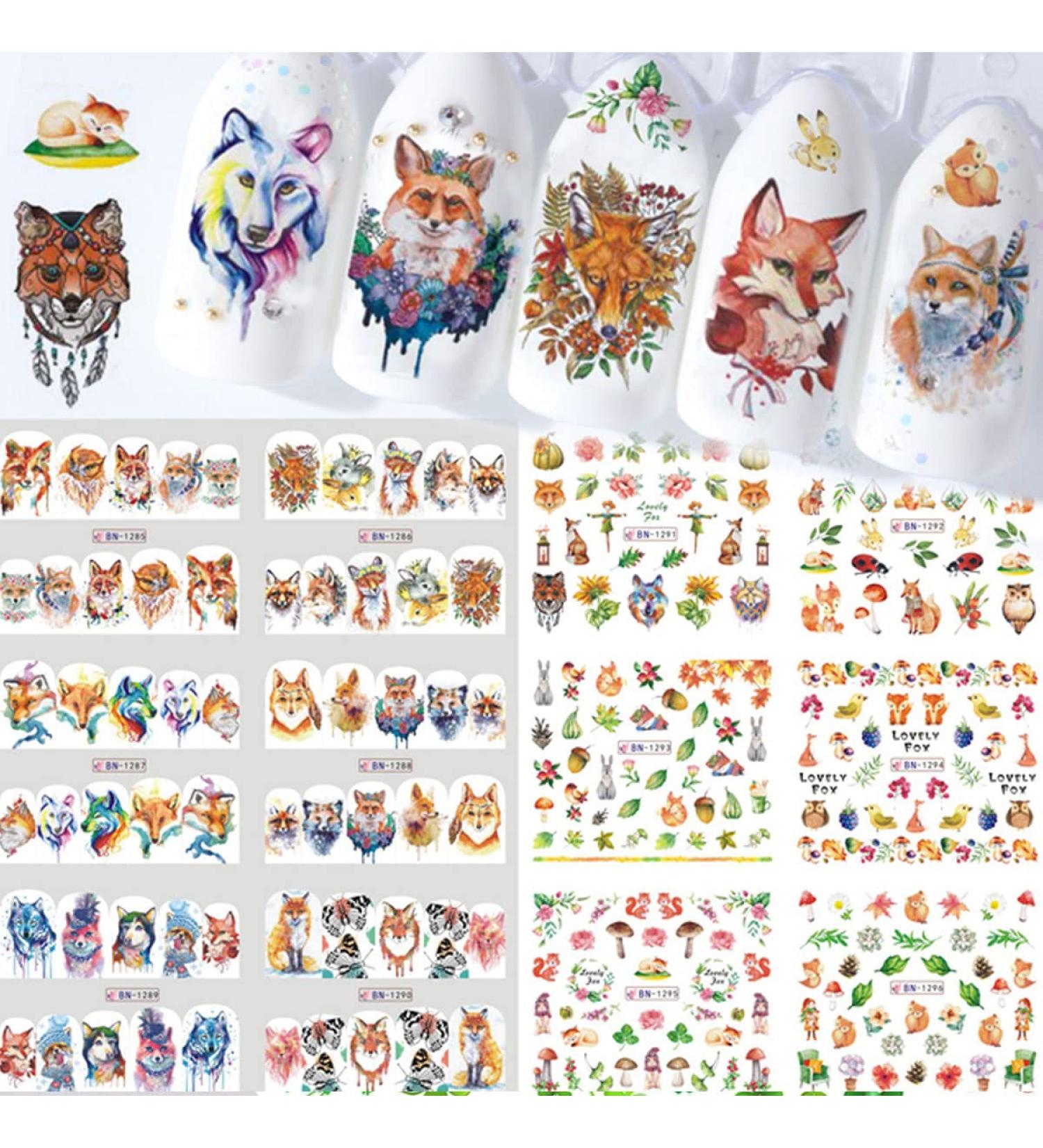 Fox and Sunflower Nail Art Sticker Set | Water Transfer Decals for Spring Designs | Nail Supplies for Acrylic Nails | Cute Animal and Floral Designs - Buy Online on GoSupps.com