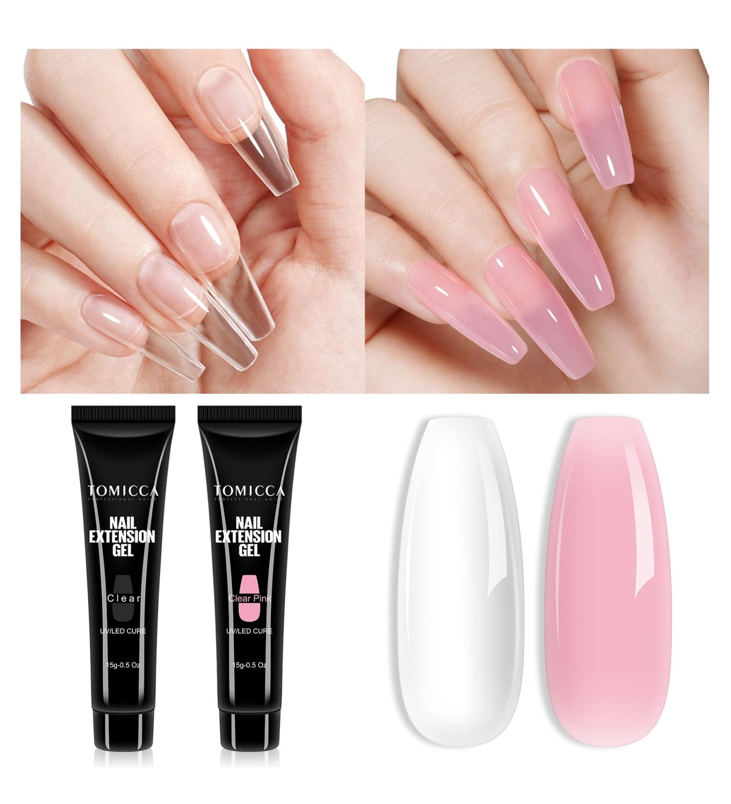 Tomicca 2 Colors Acrylic Gel for Nails - Clear & Rosa Set | Quick Extender Polygel for Long-Lasting & Natural Gelnails | 2x15g for Beginners & Salon Professionals - Buy Online on GoSupps.com