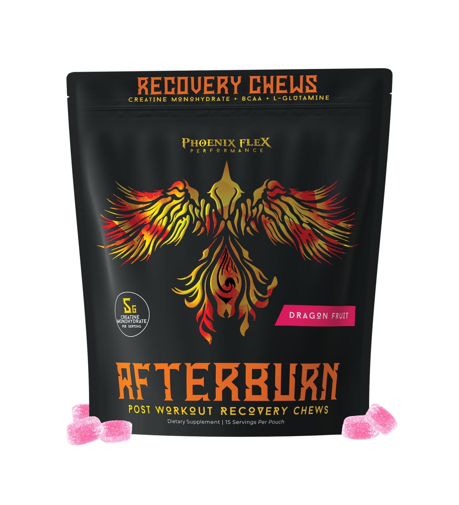After Burn Creatine Monohydrate Chews - BCAAs & L-Glutamine - Gummies - Pre/Post Workout Recovery for Men & Women - Strength Energy Endurance - Muscle Growth - Immune Function - Buy Online on GoSupps.com