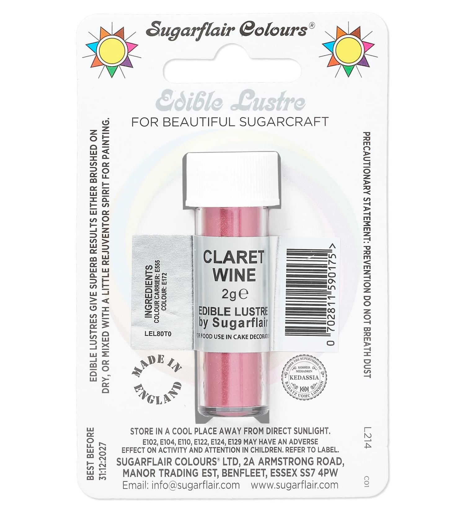 Sugarflair Claret Wine Edible Lustre Dust Add a Lustrous Shine to Cakes or Decorations. Brush On or Add Rejuvenator to Create Eye-Catching Edible Paint Gives Shine to Your Bakes - 2g