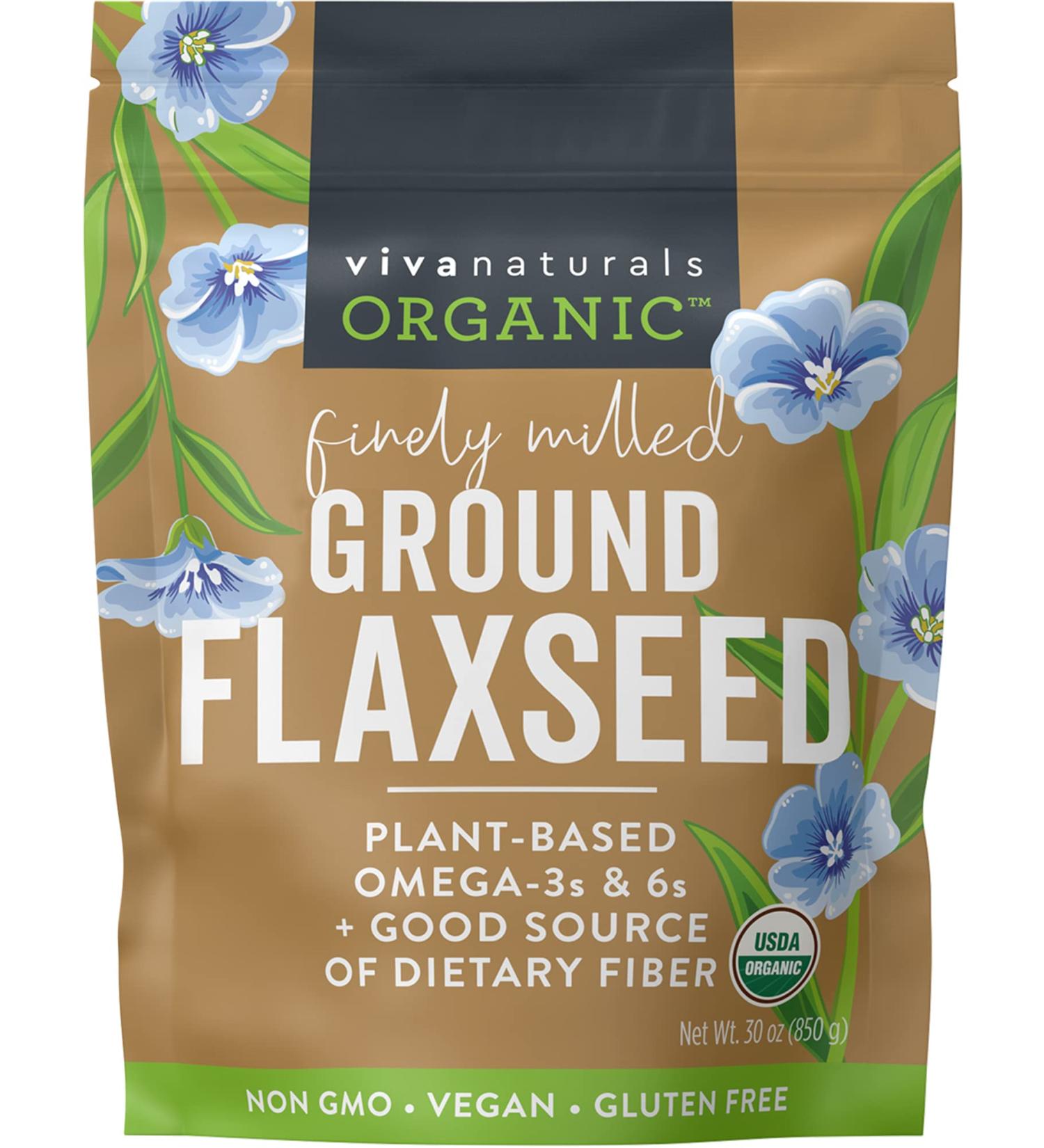 Viva Naturals Organic Ground Flax Seed - 30 oz | High Fiber & Omega-3 Superfood - Buy Online on GoSupps.com