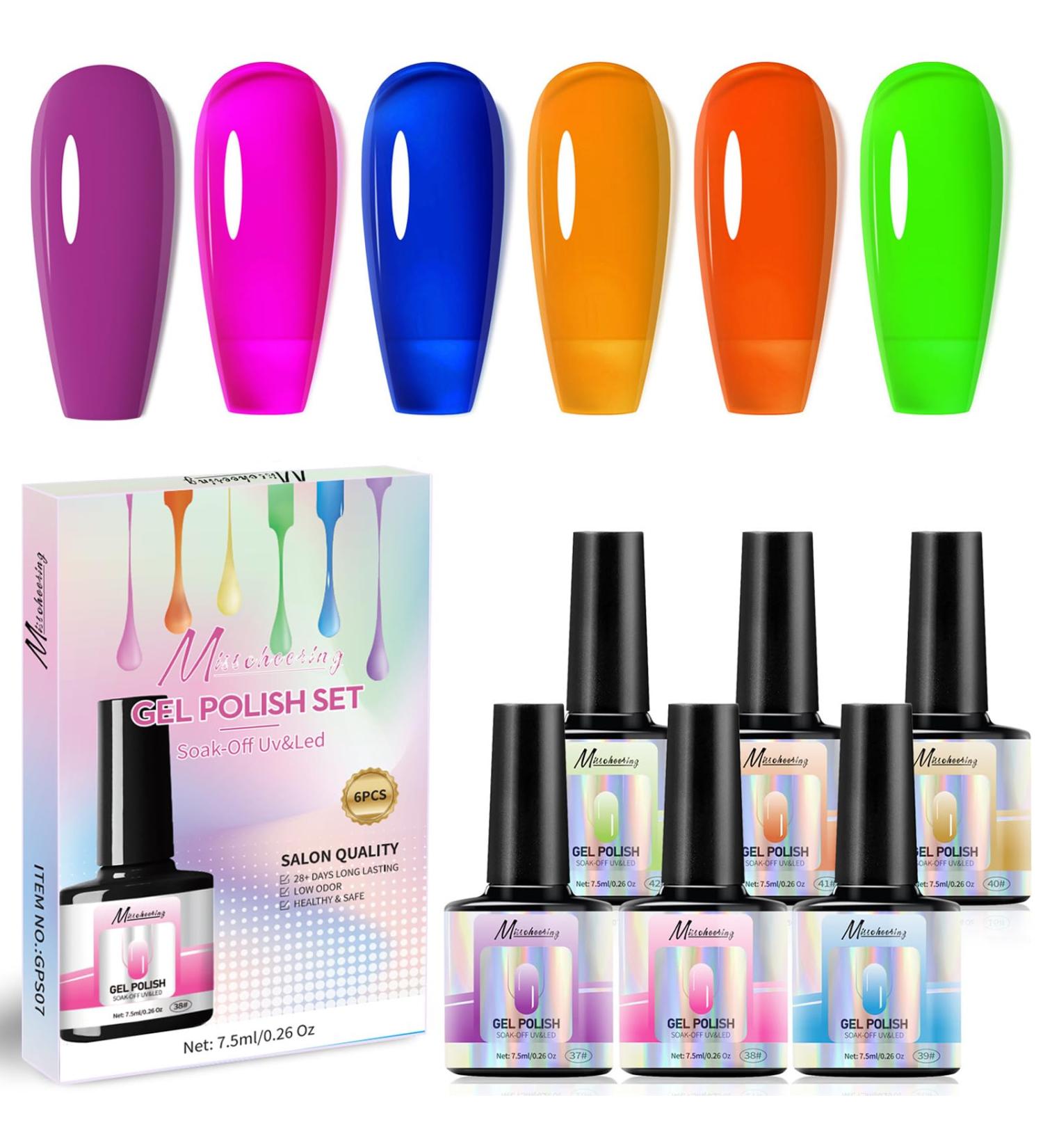 Neon Gel Nail Polish Set - 6 Colors Jelly Gel Nail Polish Set - Translucent Pink Blue Orange Green Gel Nail Polish - Crystal Gel Nail Varnish Set Soak-Off UV Led Home Nail Art - Buy Online on GoSupps.com