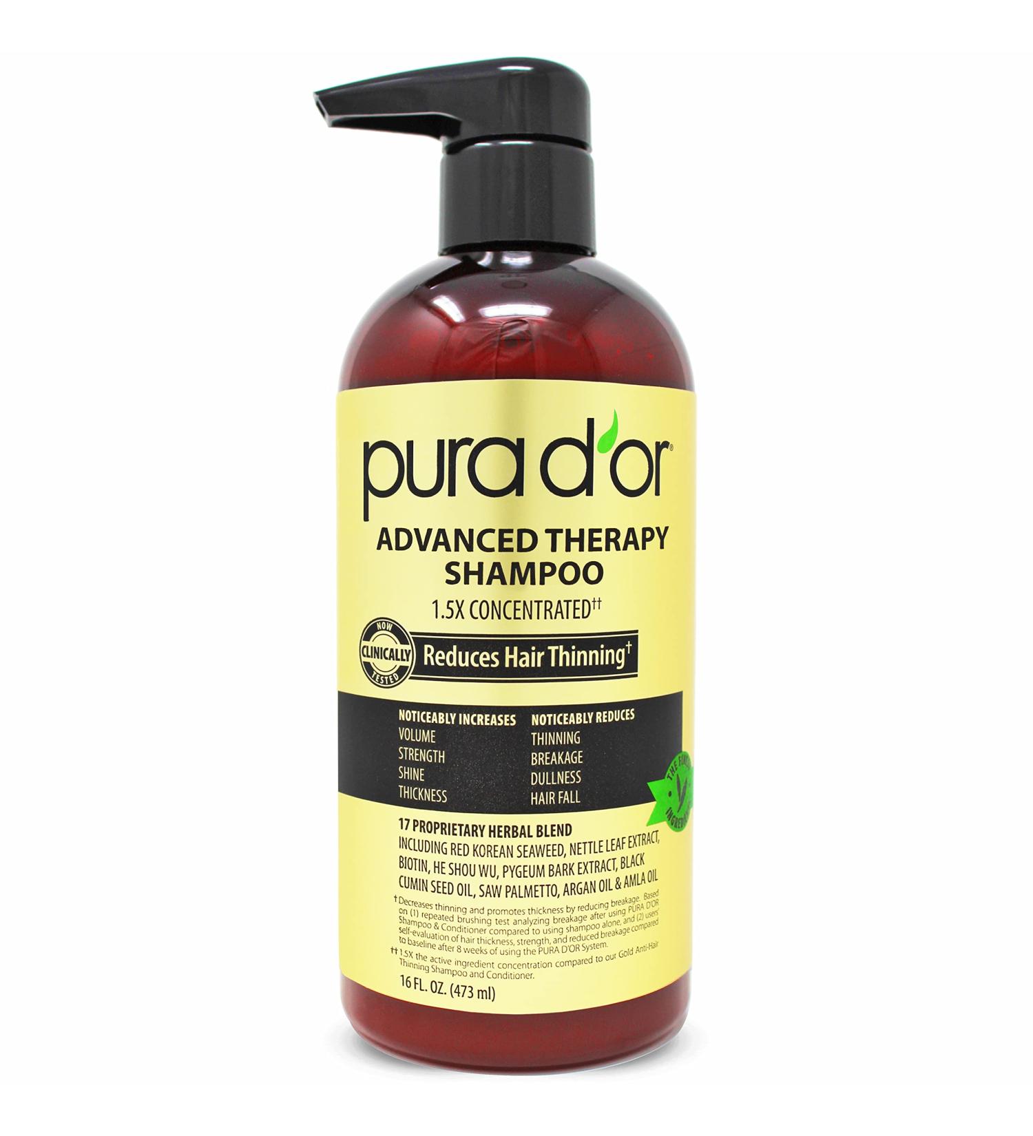 PURA D'OR Advanced Therapy Shampoo 16oz | Reduces Hair Thinning, Increases Volume | Biotin, Argan Oil, Aloe Vera | For All Hair Types Men & Women - Buy Online on GoSupps.com