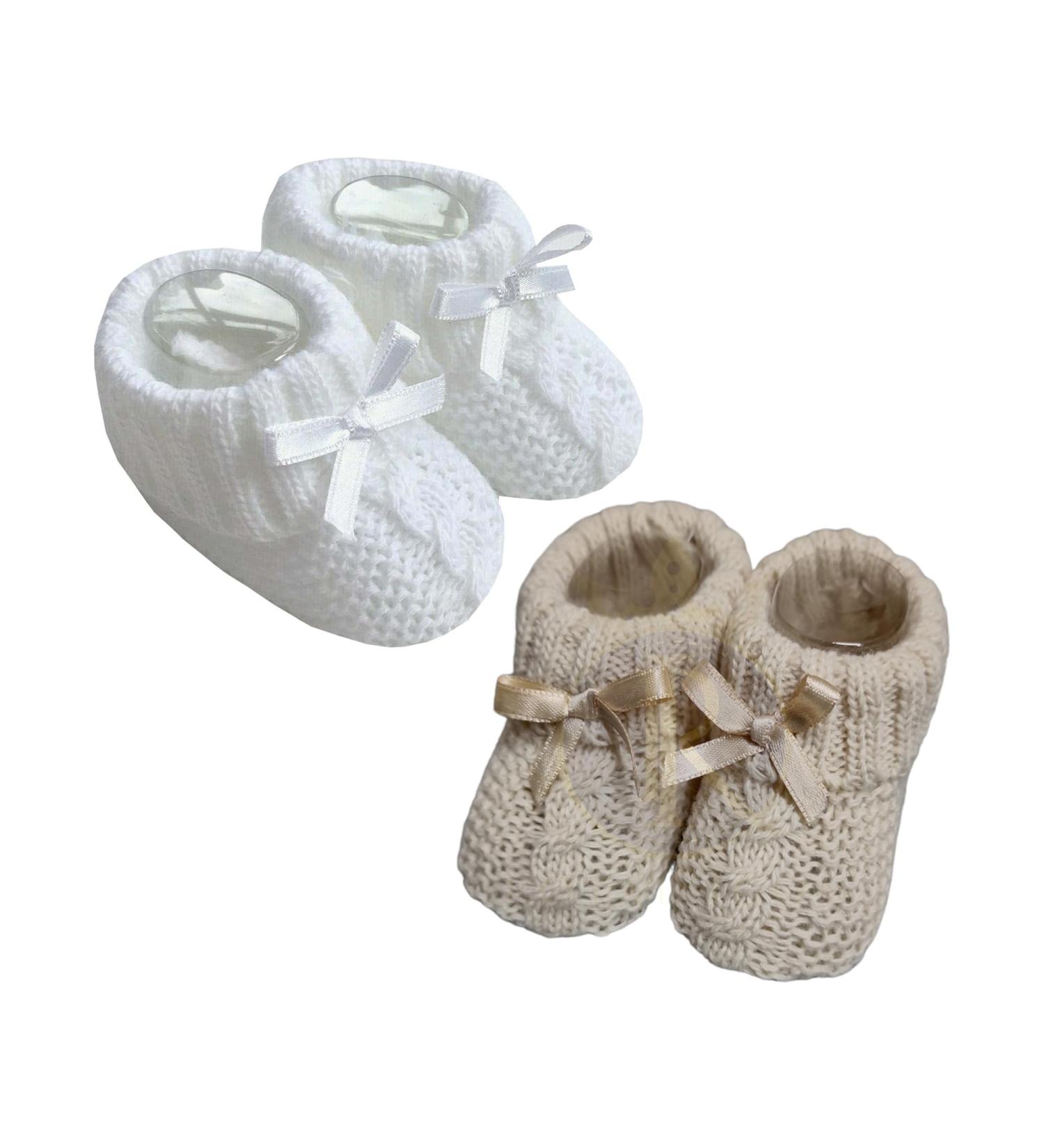 Royal Icon Newborn Baby Booties with Bow | Soft Knitted Bootees for Babies | 0-3 Months | Indoor & Outdoor Use | White Coffee RI354 - Buy Online on GoSupps.com