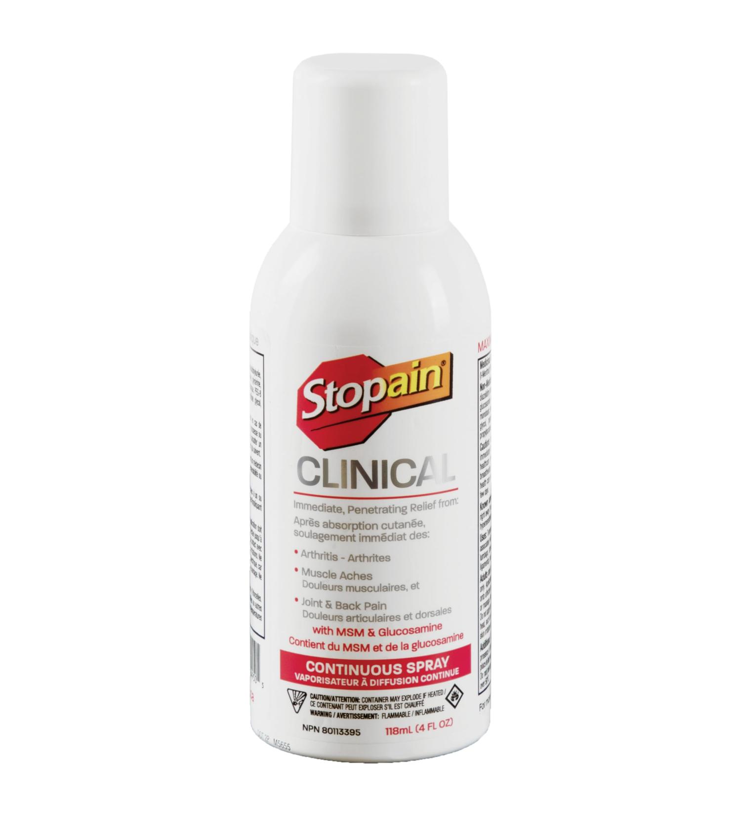 Stopain Pain Relief Clinical Spray 4oz Made in USA Maximum Performance Pain Relief with 10% Menthol plus Glucosamine for Muscle Aches Joint Pain and Arthritis - Buy Online on GoSupps.com