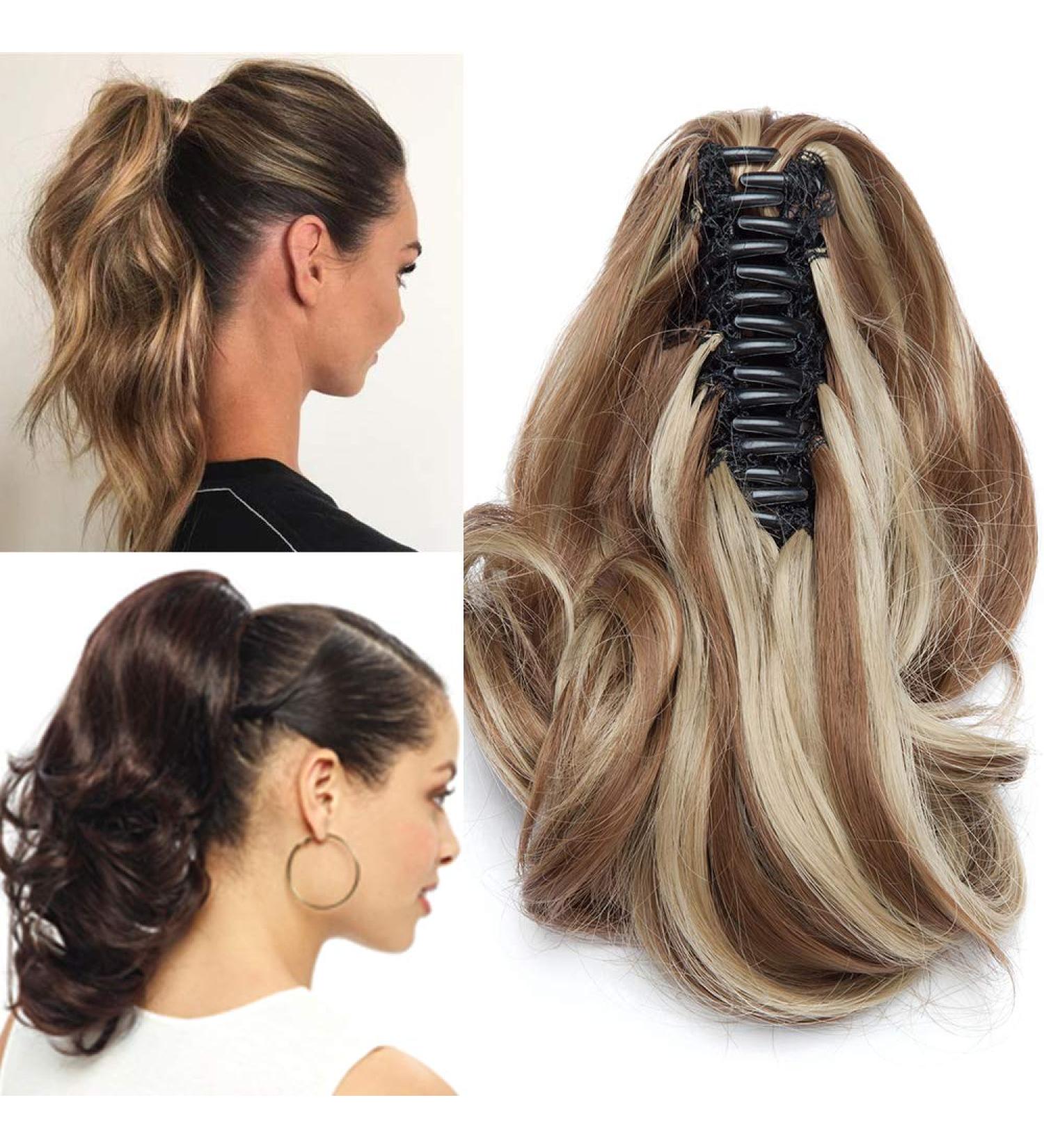 Tess Ponytail Hair Extensions | Clip-In Synthetic Wavy 12 (30cm) - 110g Light Brown/Medium Blonde for Braids - Buy Online on GoSupps.com