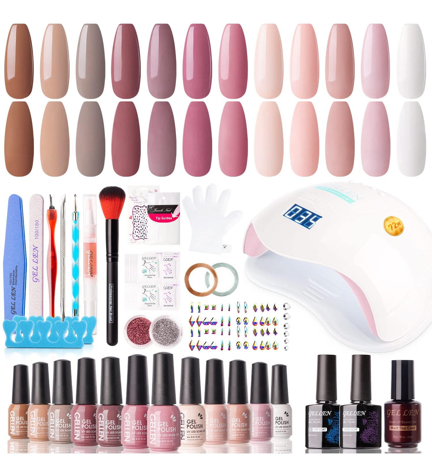 Gellen Gel Nail Polish Kit with 72W UV LED Light & 12 Colors - All-In-One Manicure Set with Nail Art Decorations & Tools - Buy Online on GoSupps.com