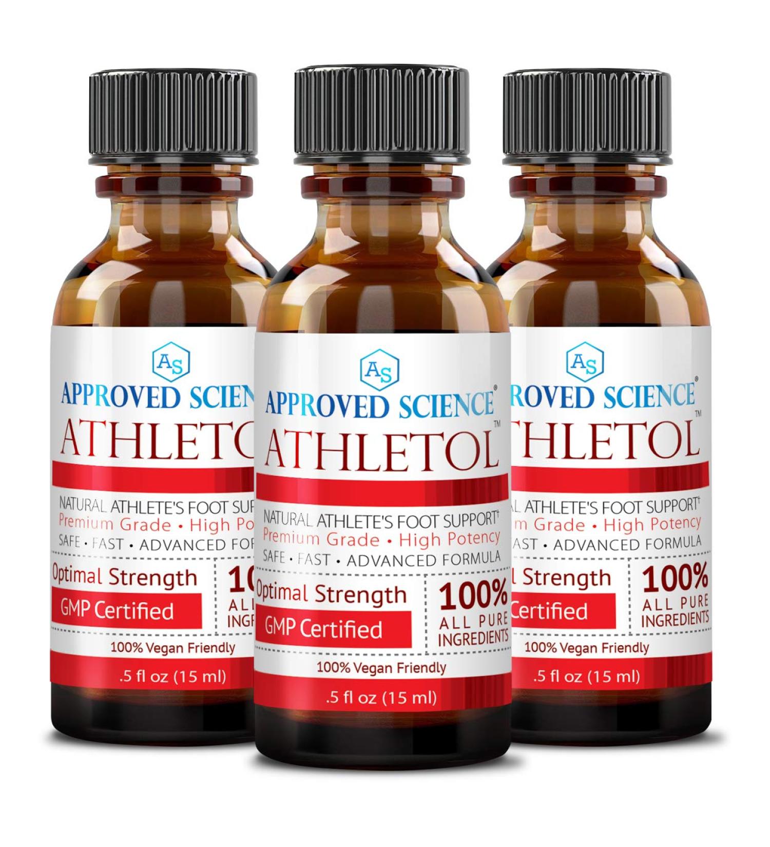 Approved Science Athletol - Rapid Athlete's Foot Relief - 25% Undecylenic Acid & Tea Tree Oil - Vegan Formula - 3 x .5 Fl. Oz - Buy Online on GoSupps.com