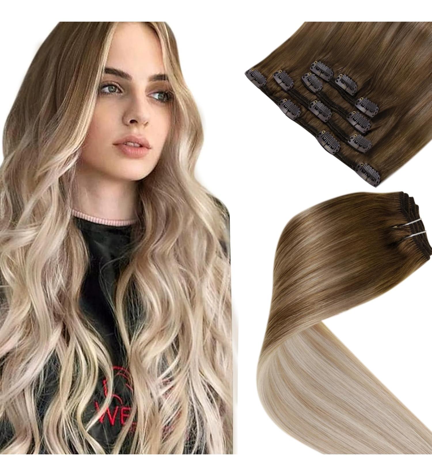 Shop Laavoo Ombre Clip-In Hair Extensions - Balayage Light Brown to Dark Ash Blonde - Remy 70g/5 Pieces - 50cm Length - Buy Online on GoSupps.com