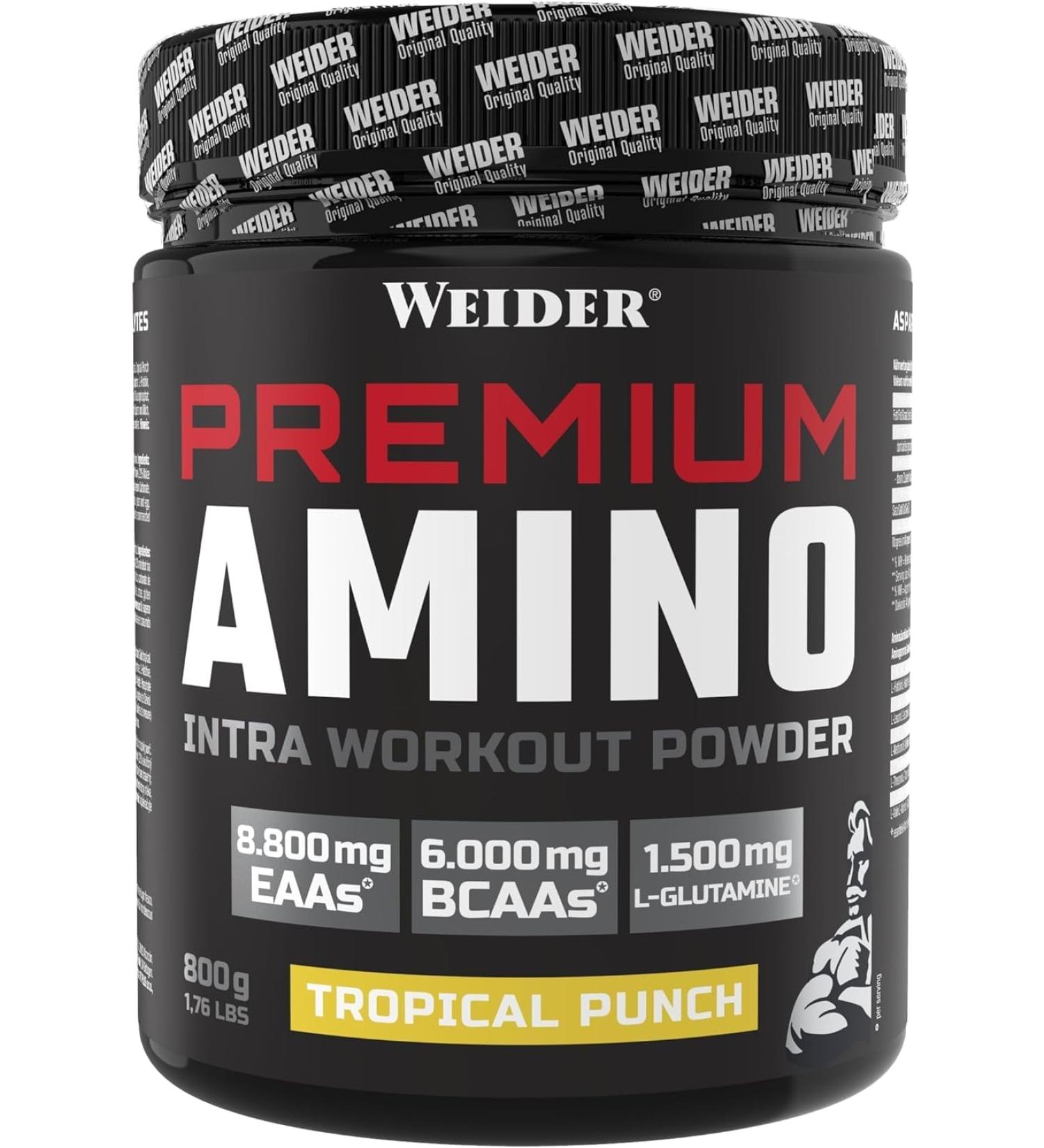 Weider Premium Amino Intra Workout Drink - EAA/BCAA with L-Glutamine & Electrolytes Tropical Punch 800g - Boost Energy & Performance - Buy Online on GoSupps.com