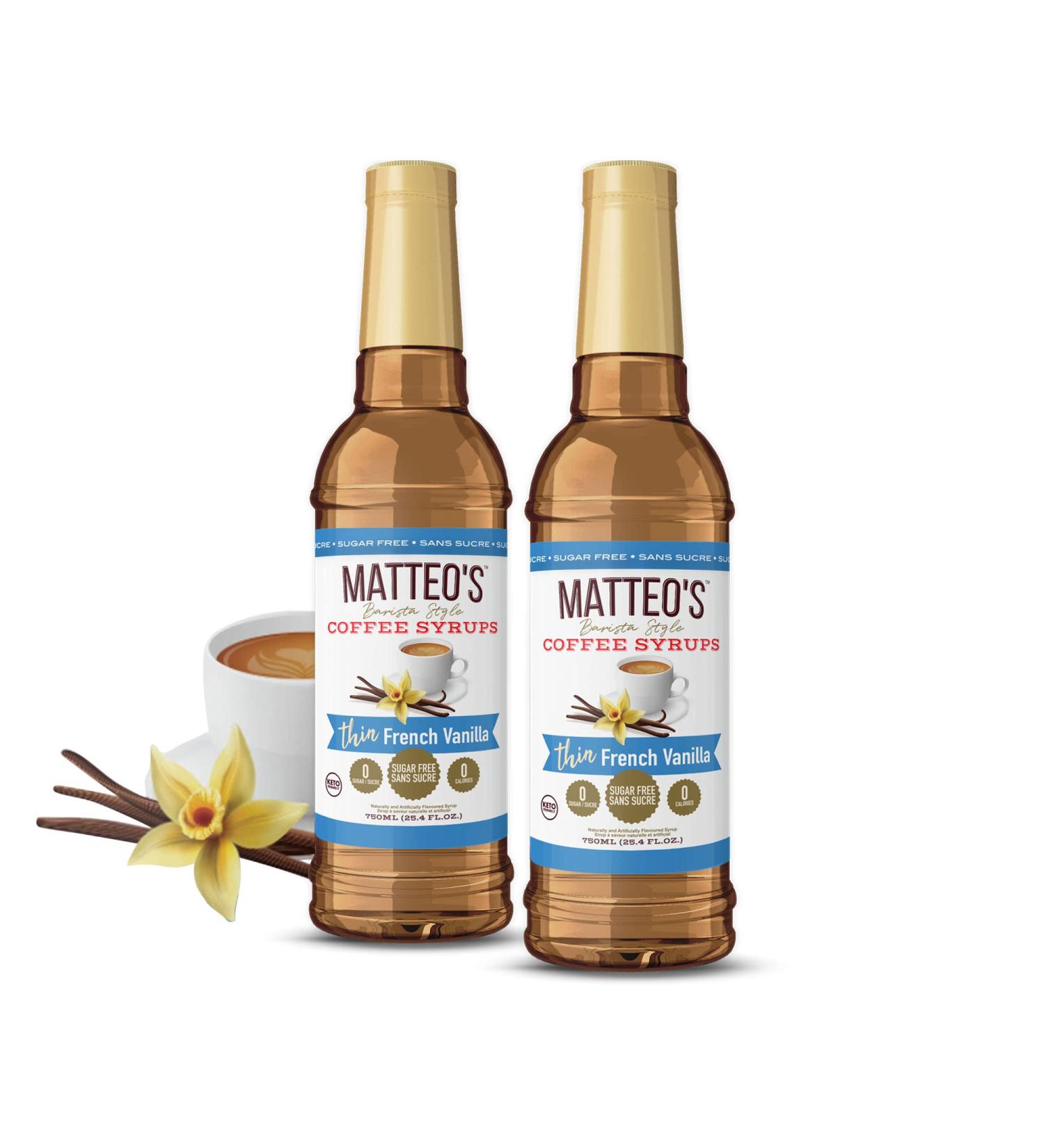 Matteo's Barista Style Sugar Free Coffee Syrup - Zero Calories Keto-Friendly Coffee Syrups & Flavors - USA-Made Kosher Sugar Free Coffee Flavoring Syrup For Home & Work (French Vanilla 25.4 Oz 2-pk) 750 ml (Pack of 2) Coffee Syrup - Buy Online on GoSupps.com