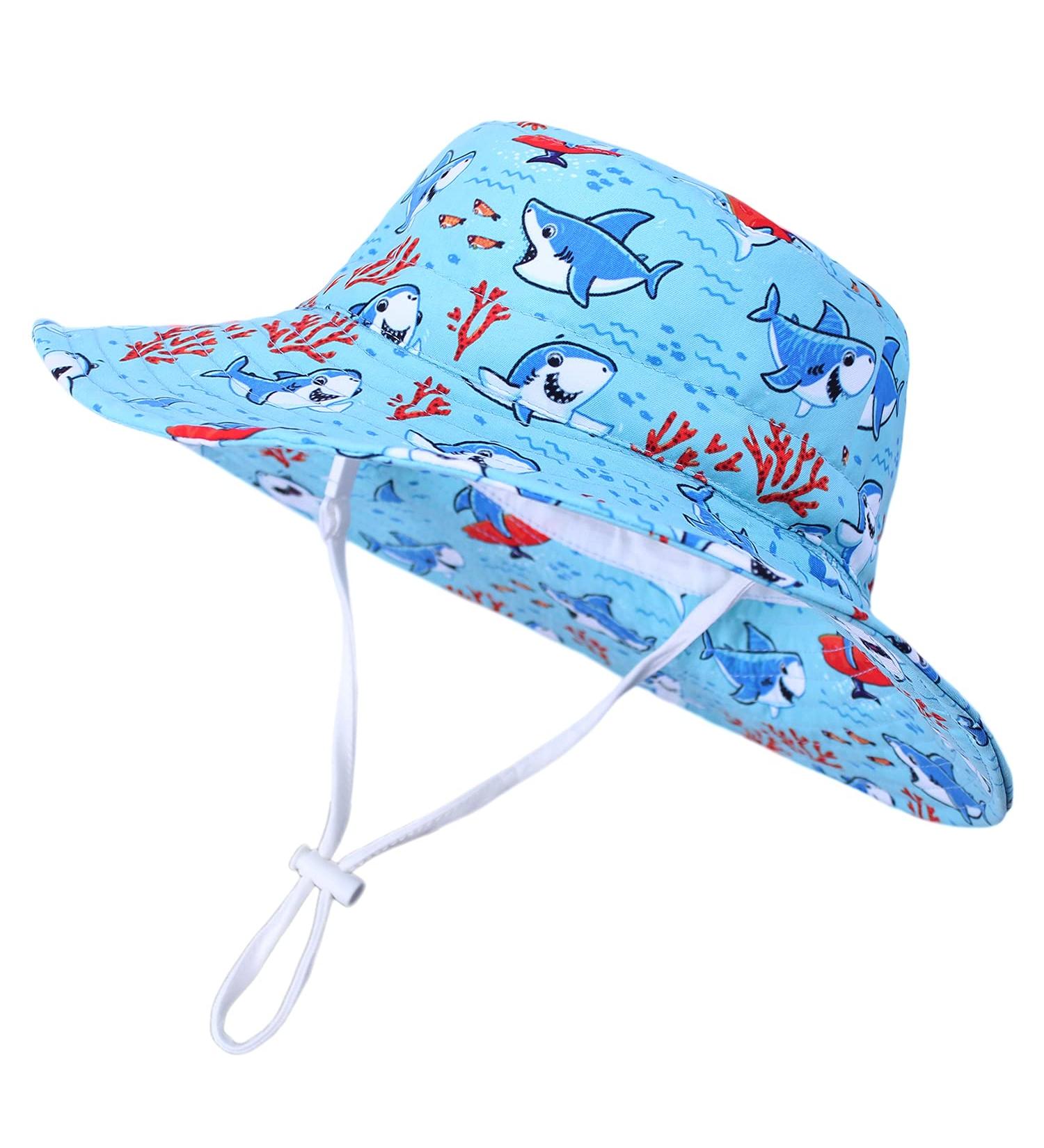 LANGZHEN Baby Girls Beach Sun Hat - Adjustable Wide Brim Toddler Kids Summer Play Hat with Chin Strap, Coral-Turquoise XL - Buy Online on GoSupps.com