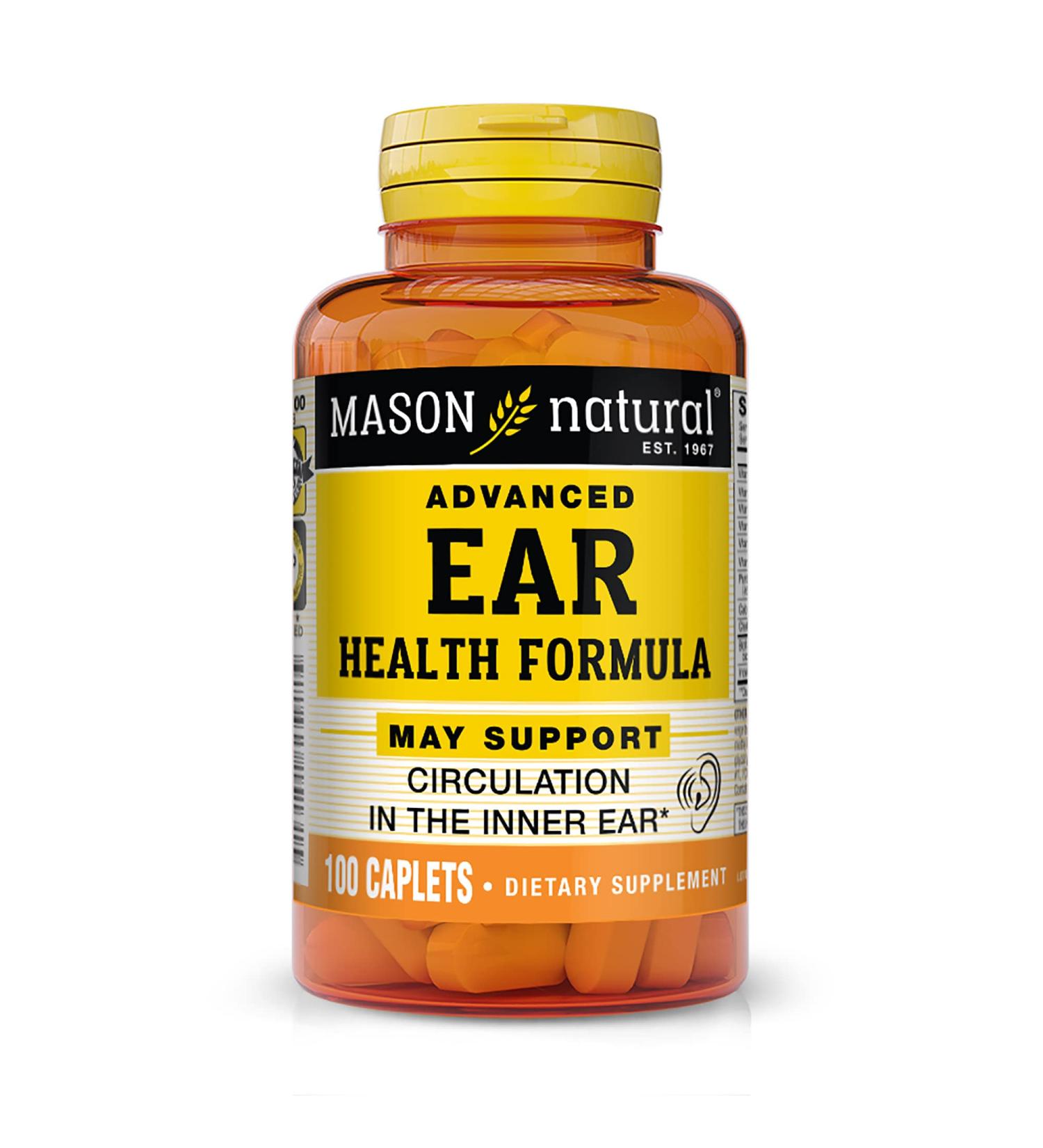 Mason Natural Advanced Ear Health Formula - Inner Ear Circulation Support, Ringing Ears Relief - 100 Caplets - Buy Online on GoSupps.com