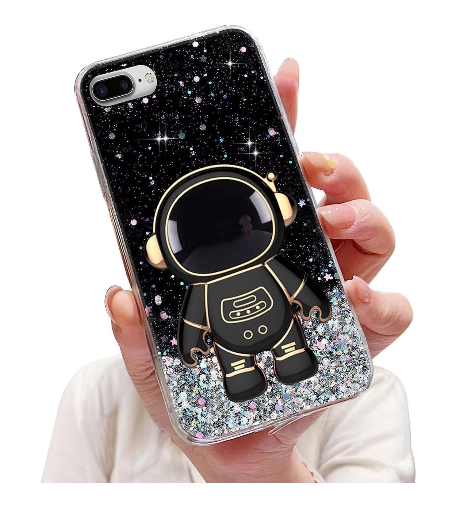 Tivenfezk Nadoli for iPhone 7 Plus/8 Plus - Astronaut Hidden Stand Shell Caricature Glitter Soft Silicone Bling Transparent Protective Cover - Black - Buy Online on GoSupps.com